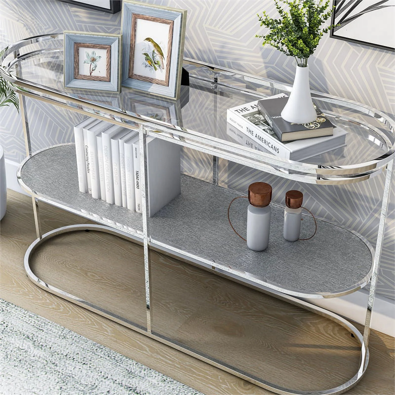 Furniture of America Ludington Metal 1-Shelf Waterfall Sofa Table in Chrome