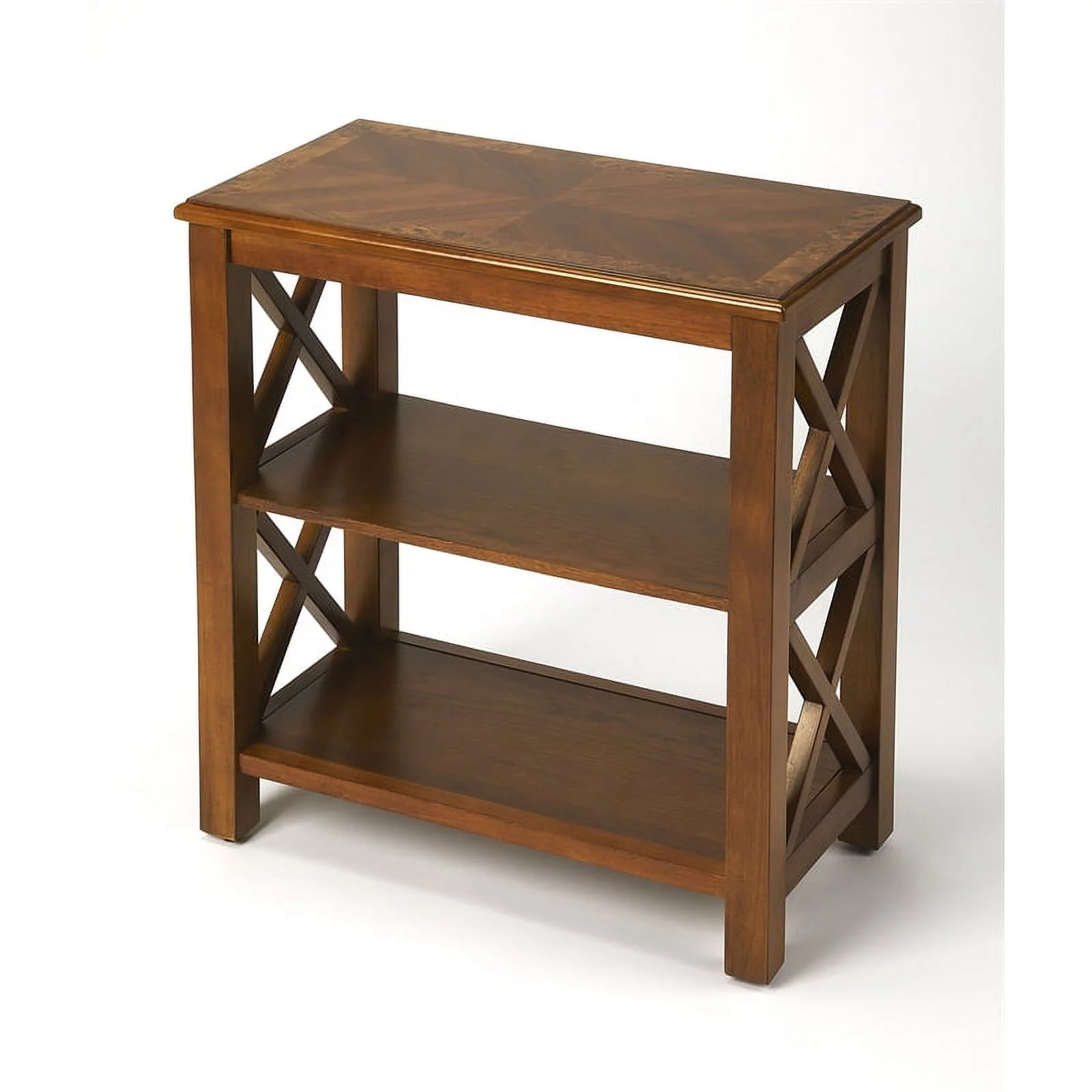 Bowery Hill Transitional Wooden Olive Ash Burl Bookcase in Maple