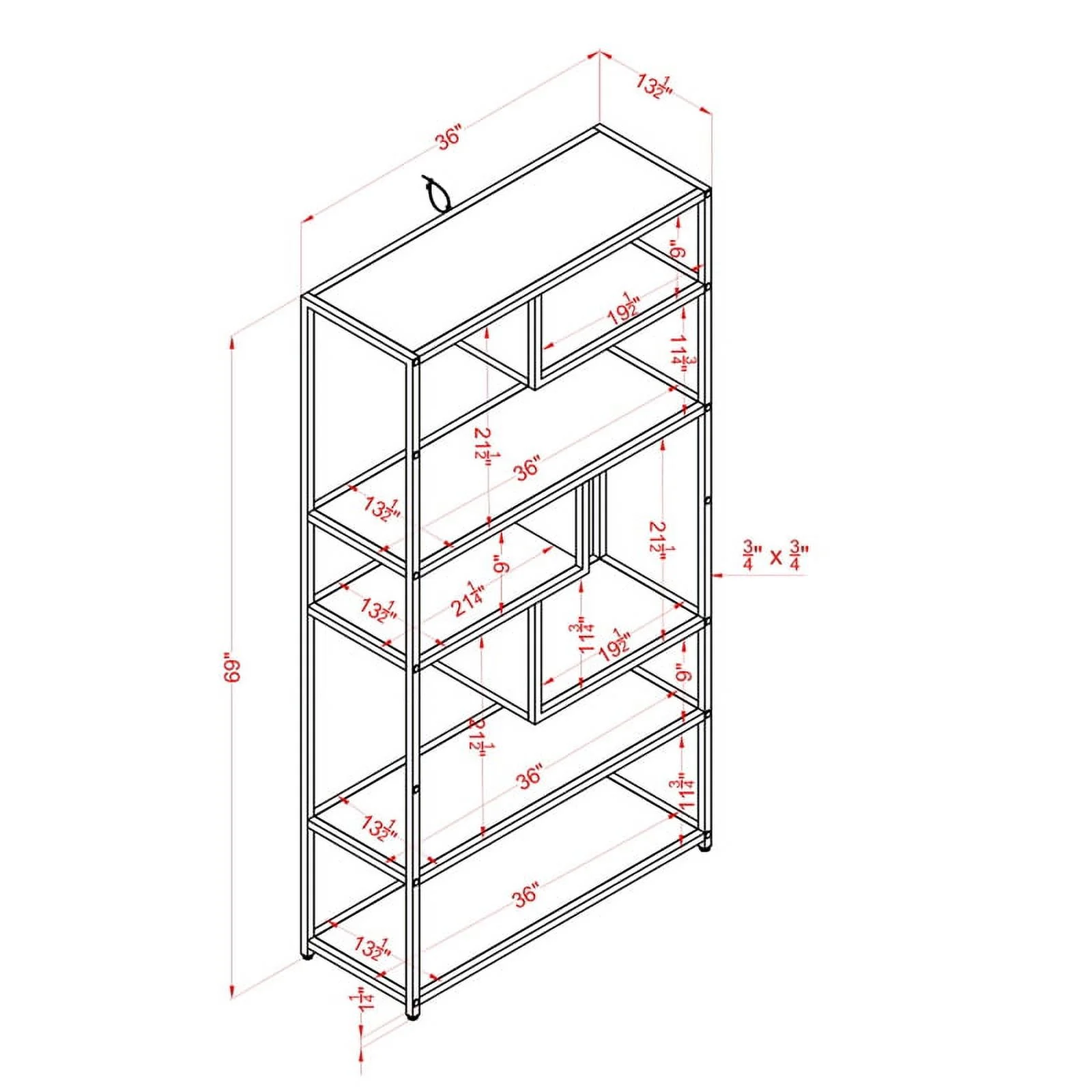 Bowery Hill Industrial Metal 6-Shelf Bookcase in Powder Coated Gray