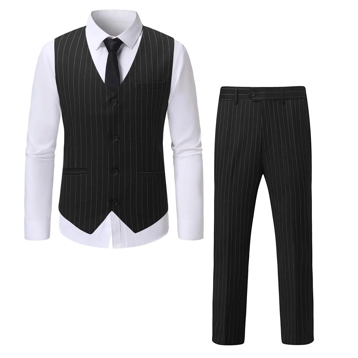 Cloudstyle Men's Suit 2 Piece Vest Set Slim Fit Dress Suit Stripe Casual Suit Waistcoat Pant