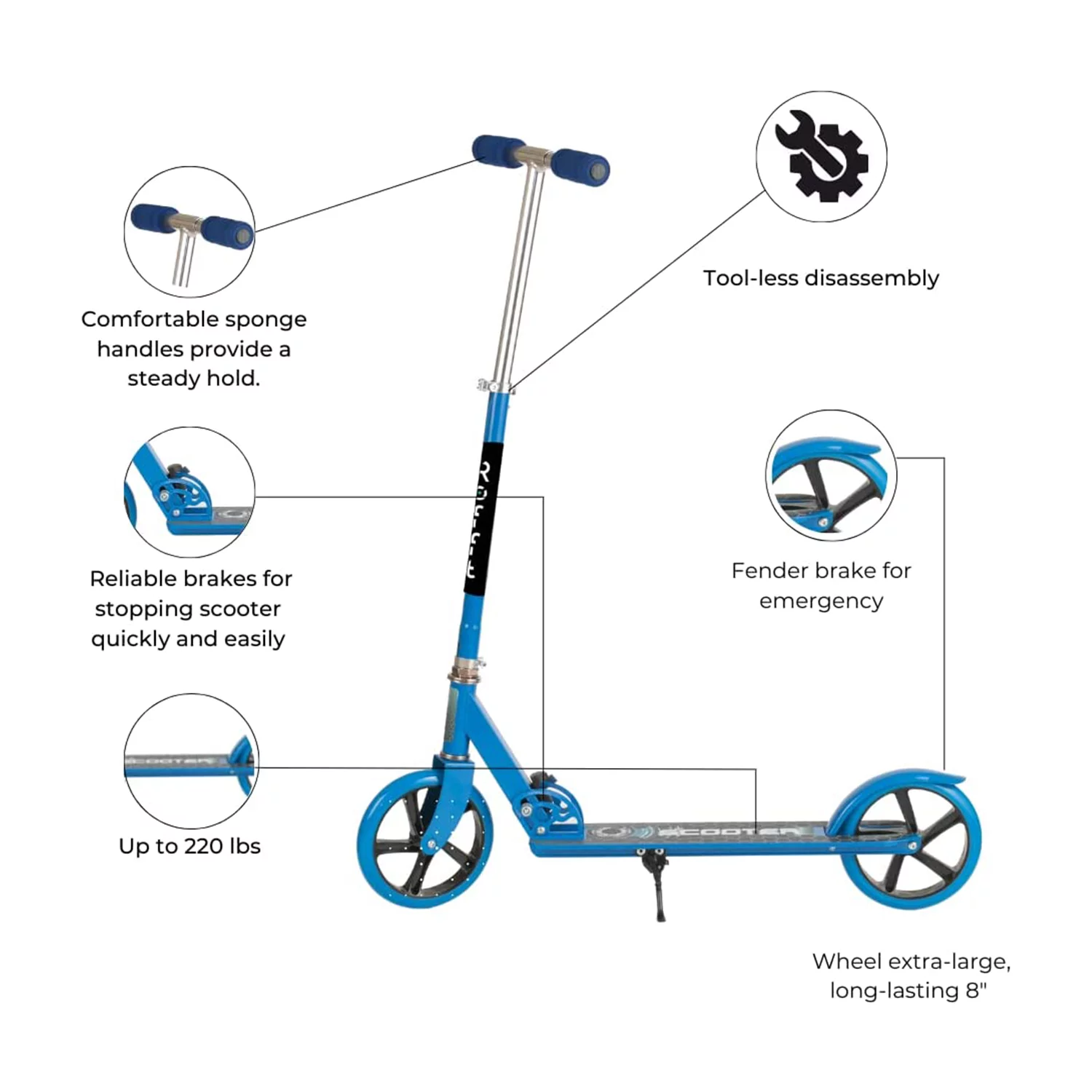 ROFFT Youth/Adult Kick Scooter, Foldable, 2 Wheeled, Adjustable Height