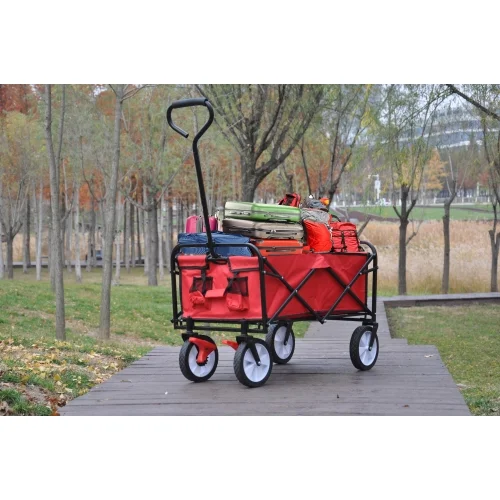 Folding Wagon Garden Shopping Beach Cart (Red)