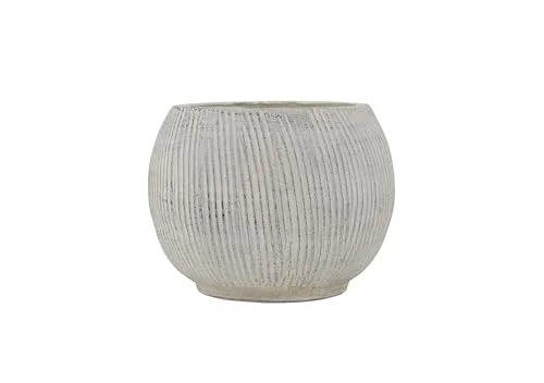 Distressed Cream Terracotta Planter with Fluted Texture