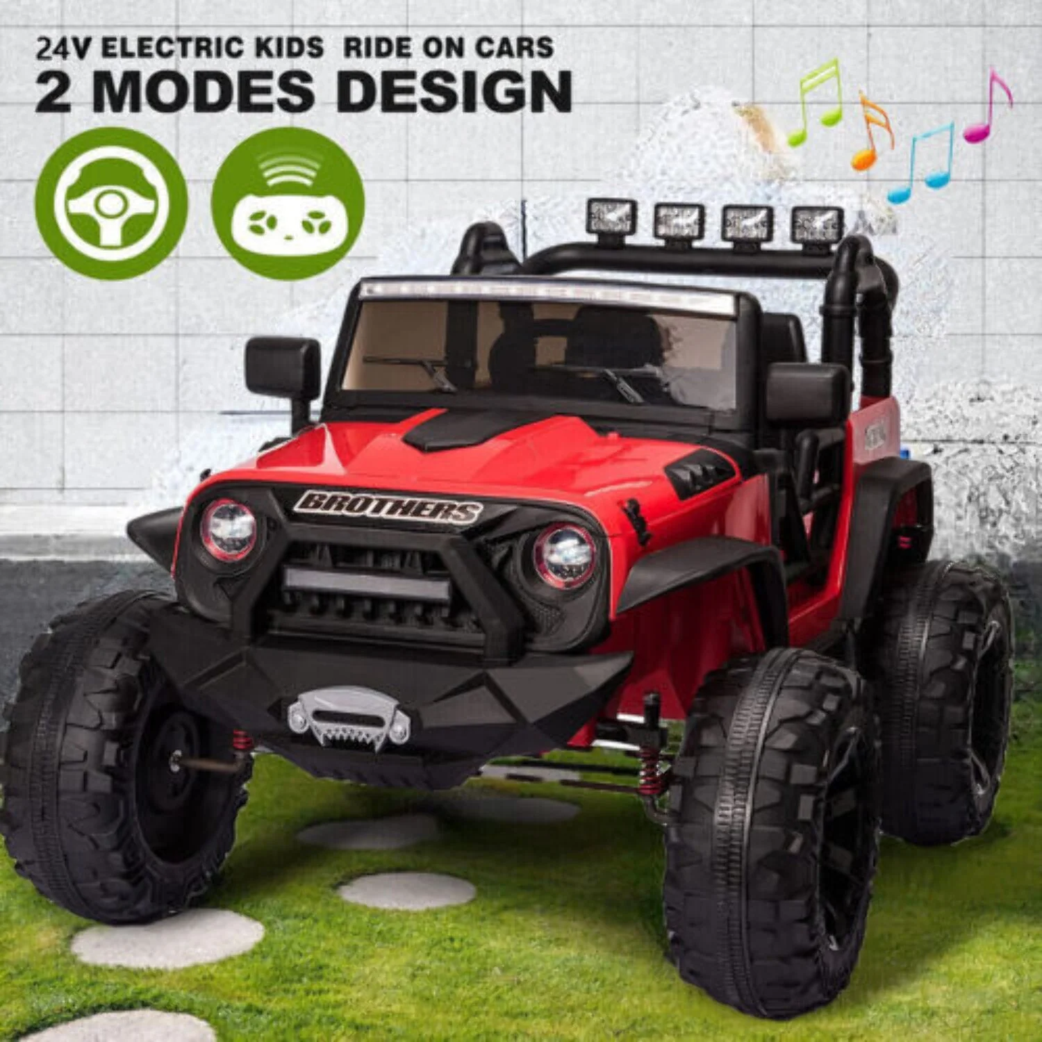 Electric Kids Ride-On Truck with 2 Seats, 400W Motor, LED Lights, and 24V Battery