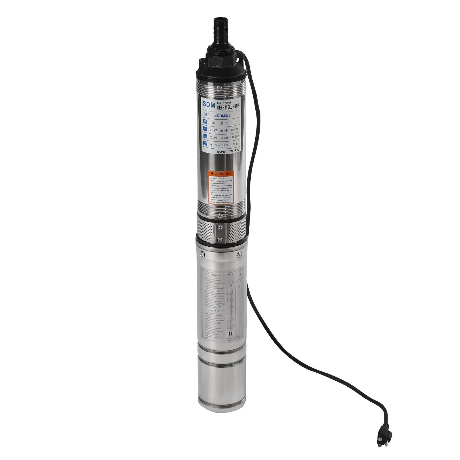 ZhdnBhnos 110V 370W Electric Powered Deep Well Pump 1/2HP 16GPM Submersible Pump Stainless Steel Water Pump