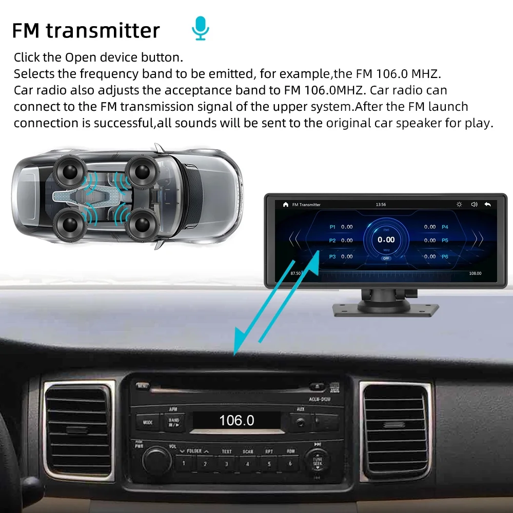 Portable Wireless Carplay&Android Auto Car Stereo,Newest 9.3 Inch Touch Screen Car Stereo with Bluetooth/FM Synchronization/Rear Camera Navigation Unit Player with Bluetooth FM Transmitter,AUX, TF