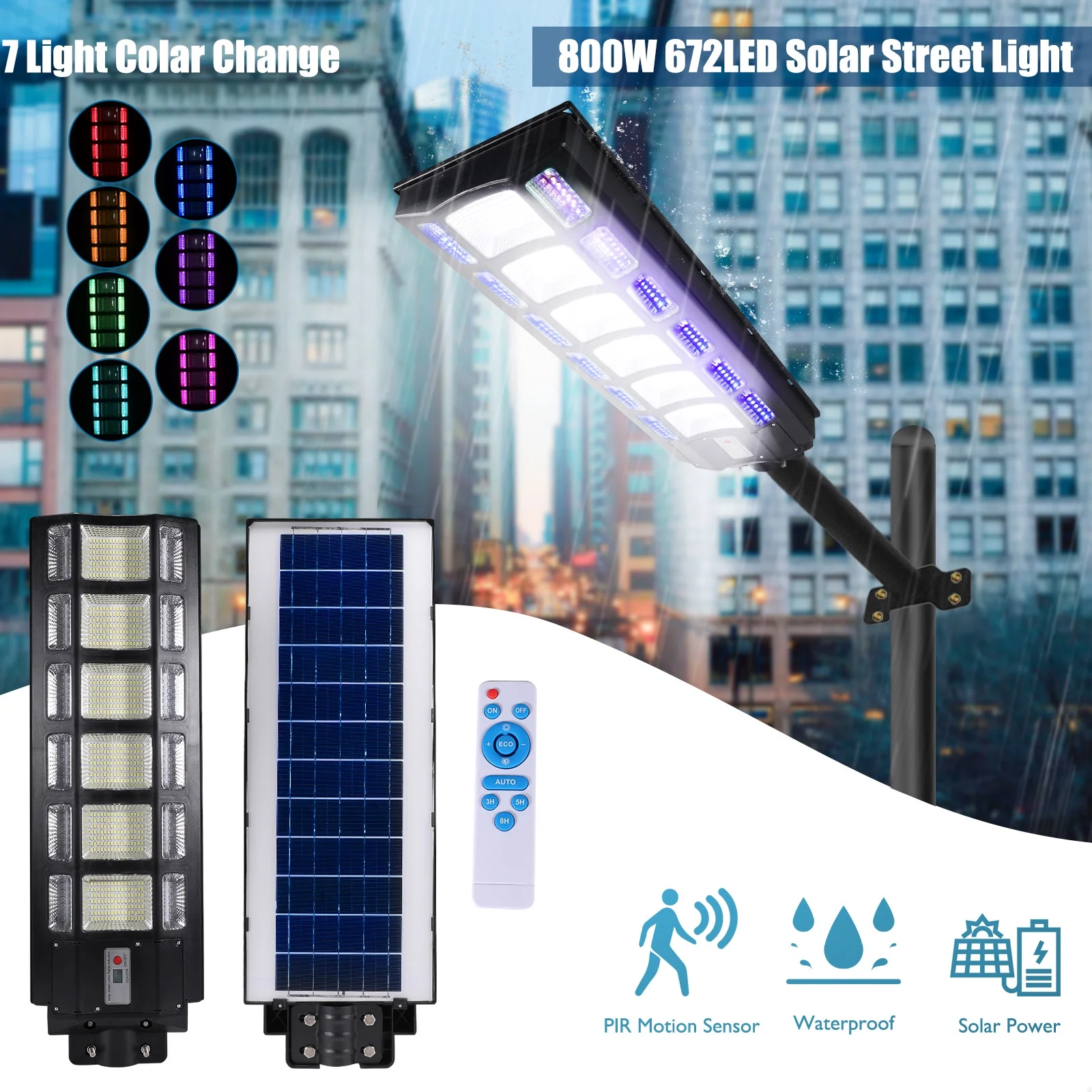 Integrated Solar Street Light 800W Waterproof Radar Sensor Solar Light Powered Lighting Road Lamps Energy-Efficient Home Garage
