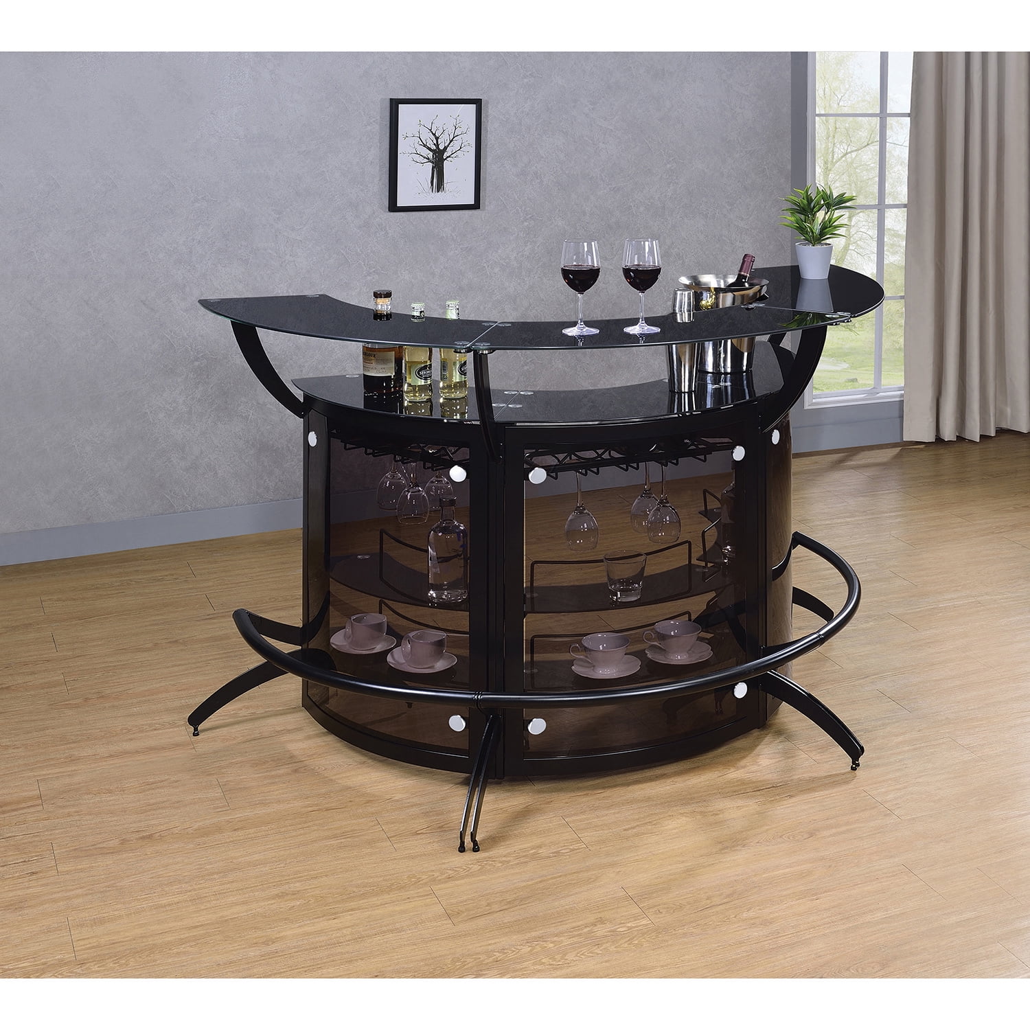 3-Bottle Wine Rack Bar Unit Smoked and Black