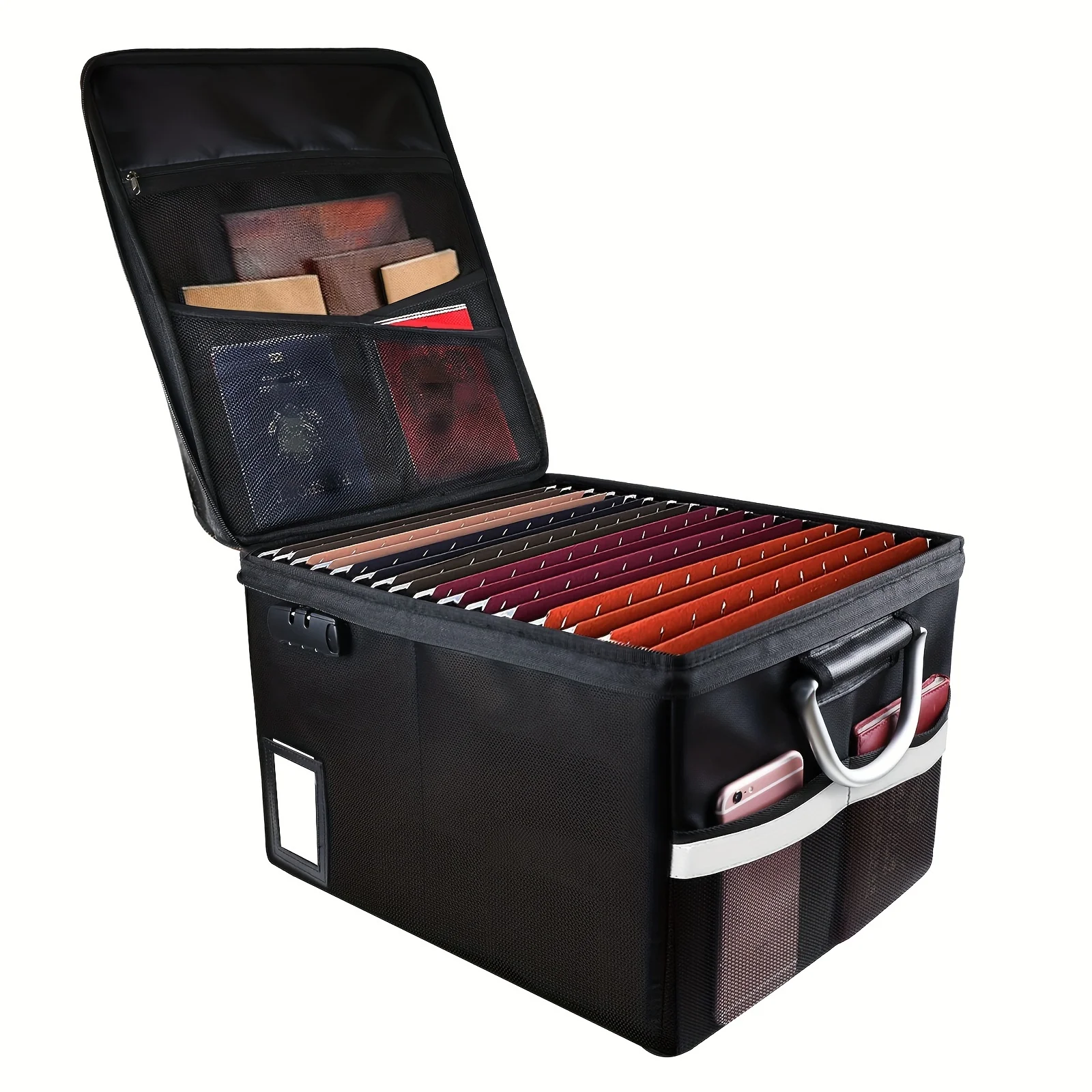 Fireproof Document File Organizer Box, Fireproof Storage Filing Cabinet Box with Lock, Portable Office Safe Box with Handle for Home Office, Water-Resistant File Box for Legal/Letter Folder