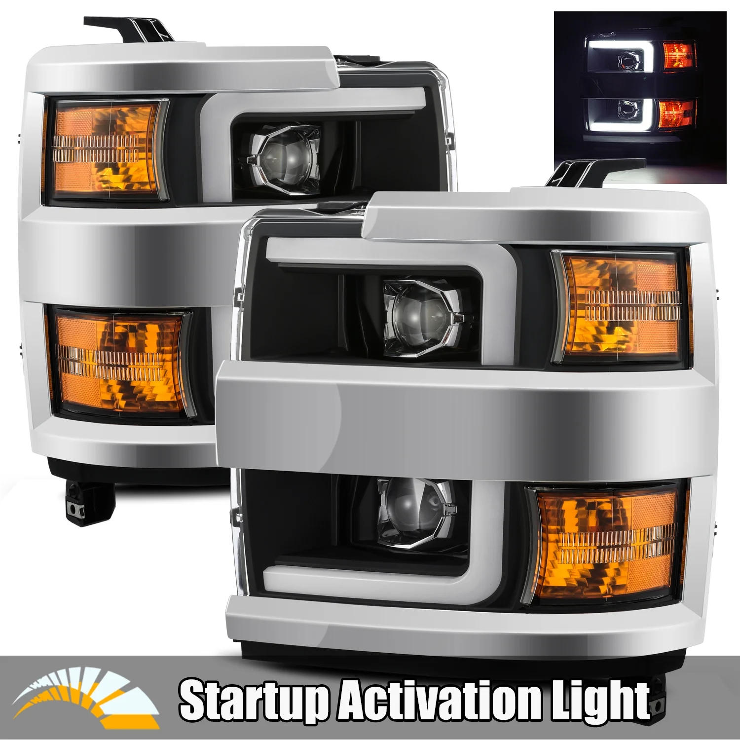 AlphaRex PRO-Series Black Fit 15-19 Chevy Silverado 2500HD/3500HD LED Tube Dual Projector Headlights with DRL/Activation Light