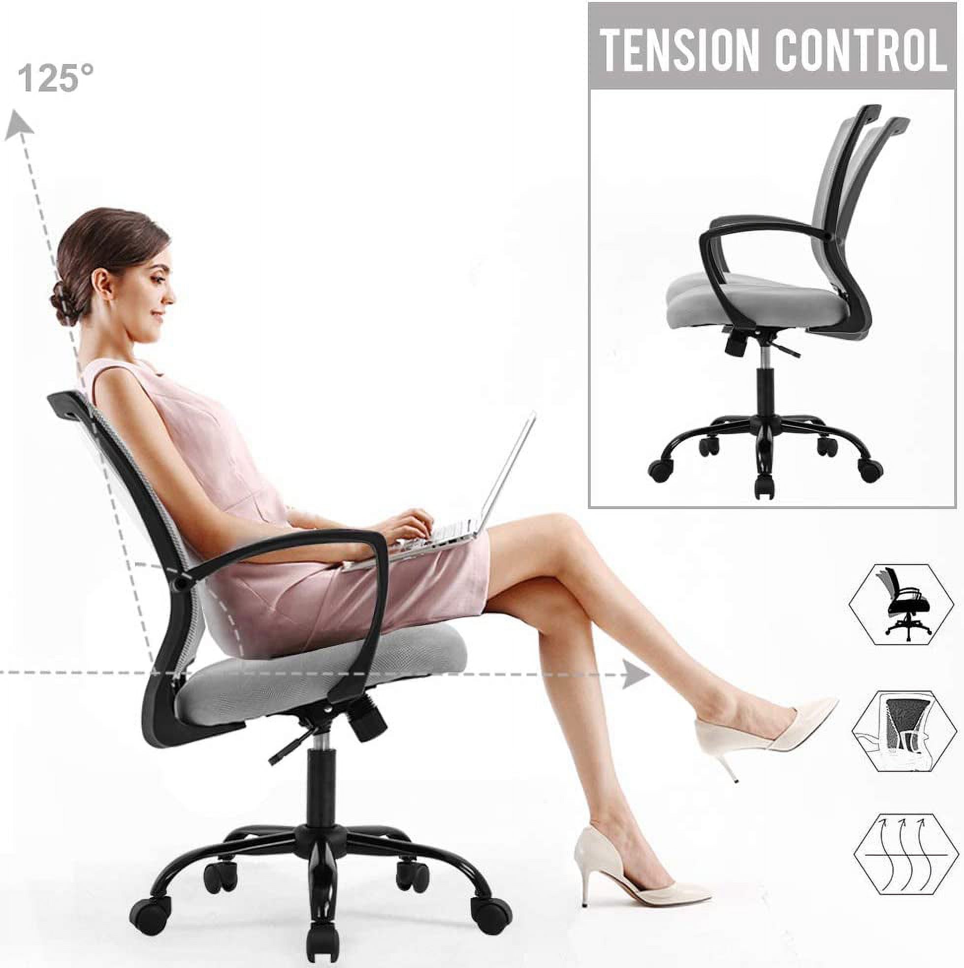 Home Office Chair Ergonomic Desk Chair Mesh Computer Chair with Lumbar Support Armrest Rolling Swivel Adjustable Mid Back Task Chair for Adults(Grey)