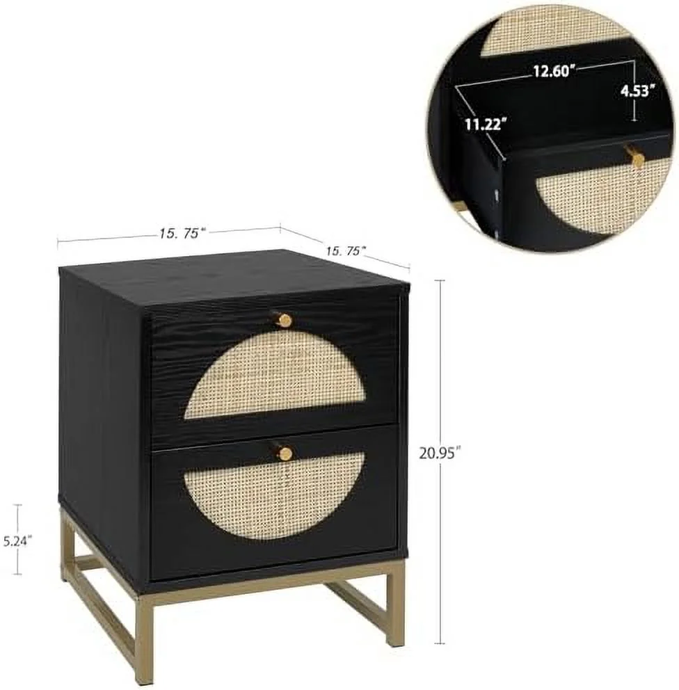 HBBOOMLIFE Rattan Nightstand with 2 Drawers  Wooden End Table Rattan Weaving Bedside Table Accent Rustic Side Table Night Stand with  for Living Room Bedroom (White  Set of 1)