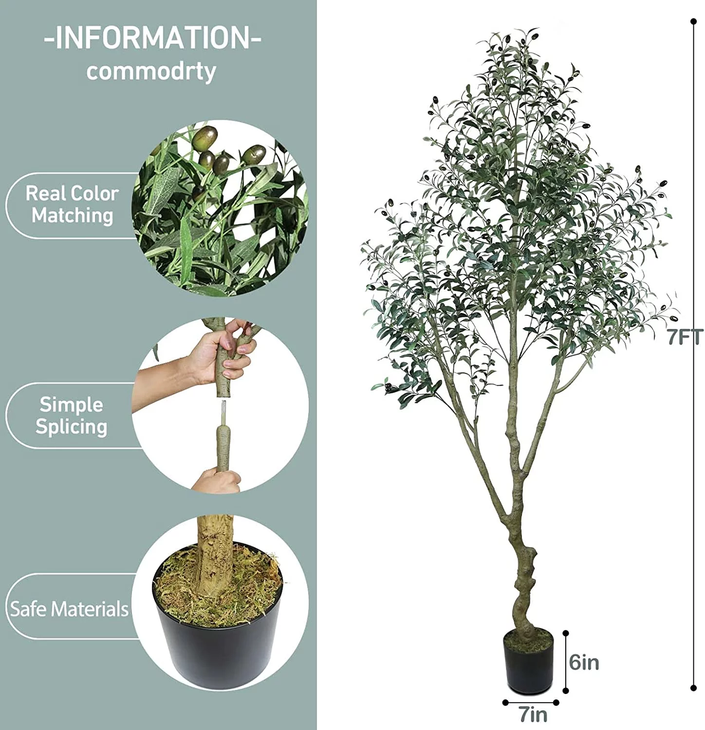 Artificial Olive Tree 7FT (84'') Fake Olive Silk Plant for Home Office Decor Indoor with Green Leaves and Big Fruits with Nearly Nature Wood Trunk
