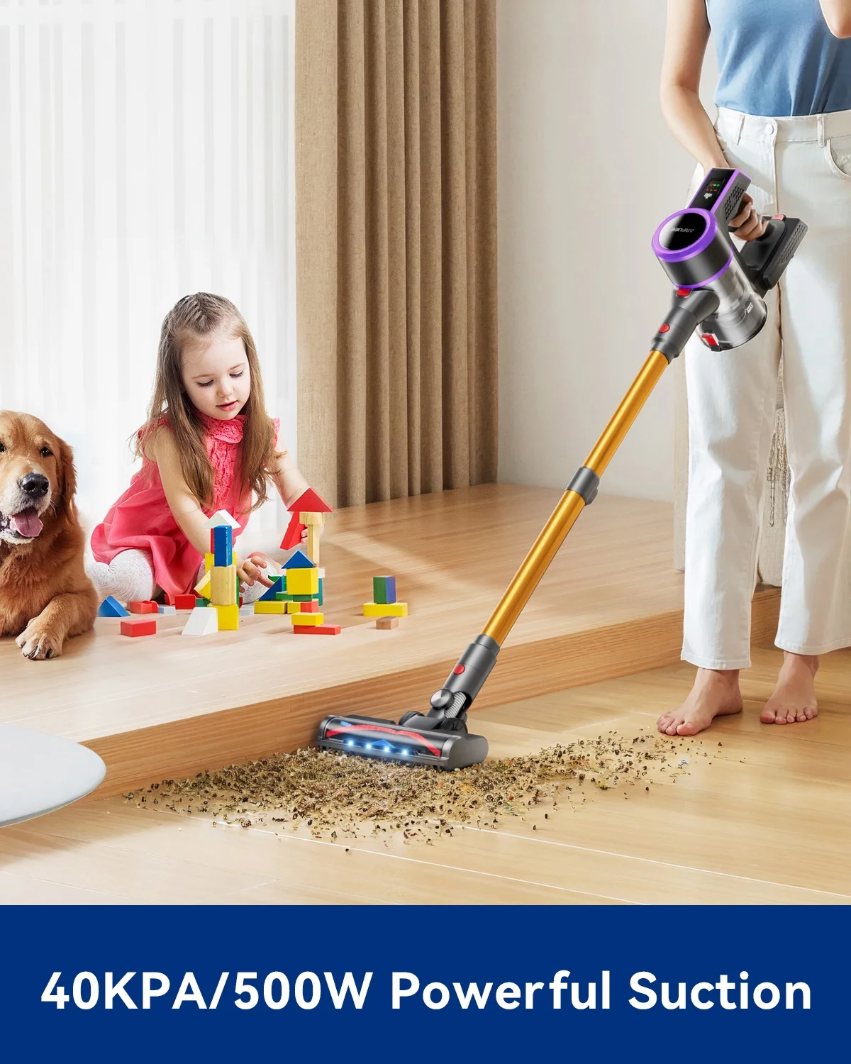 ARFUEE Cordless Vacuum Cleaner, 45000Pa/550W Powerful Vacuum Cleaners for Home, 60 Mins Runtime, LED Display, 1.5L Cup, Anti-Tangle Brush, Lightweight, Ultra-Quiet, Cordless Stick Vacuum