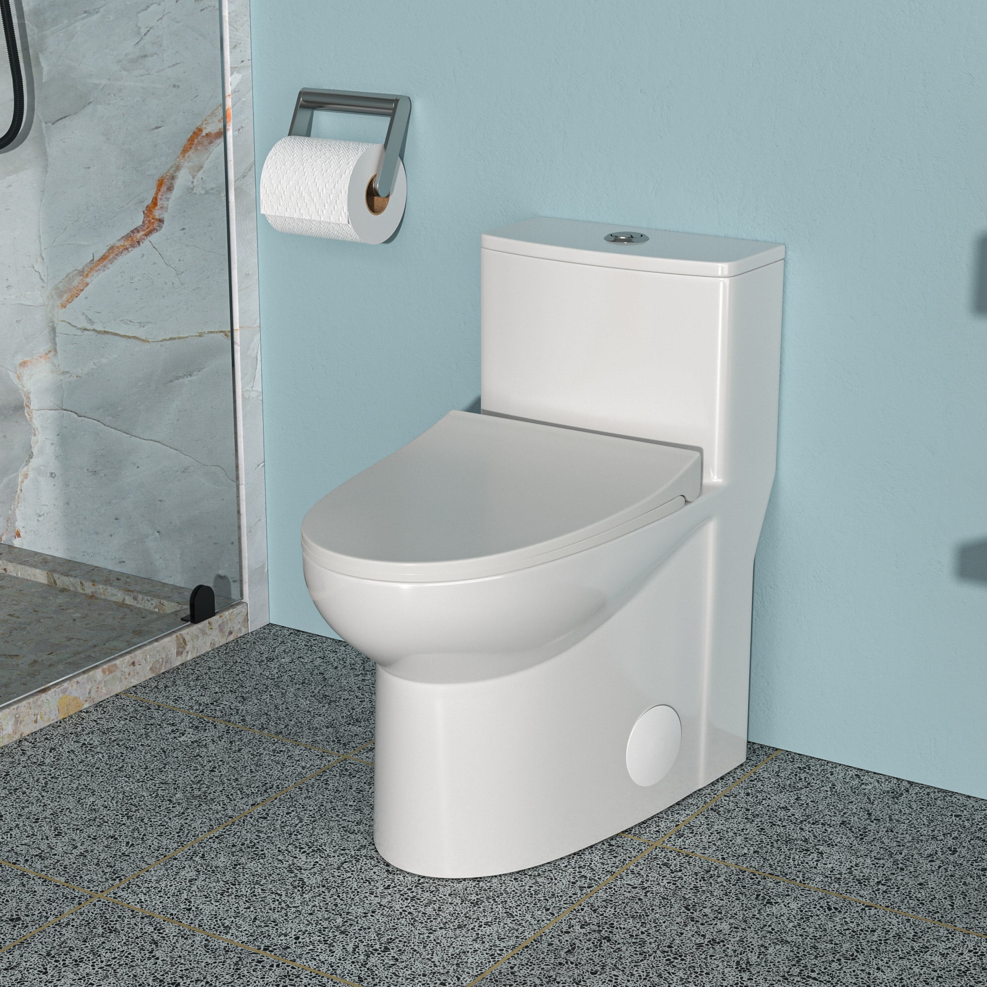 Boyel Living 12 inch One Piece 1.6/1.1 GPF Dual Flush Elongated Toilet , Soft-close Seat Included(White)