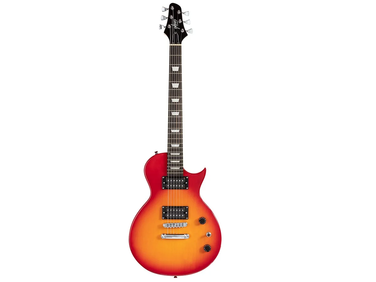 Monoprice 66 Classic V2 Cherry Electric Guitar with Gig Bag, Right, 6 Strings, Poplar Body, HH Pickups - Indio Series