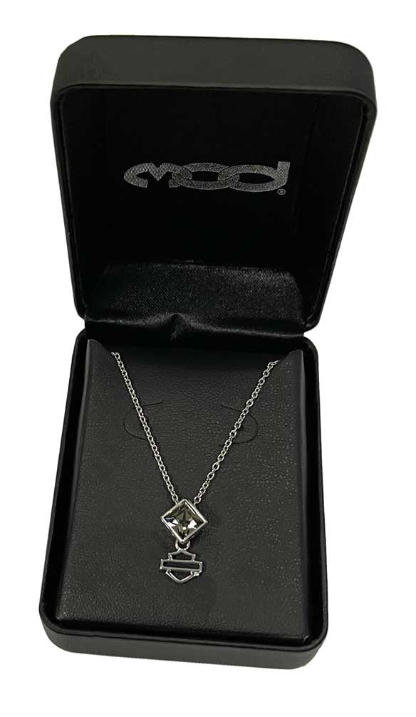 Womens Necklace, Black Ice Diamond Shape Crystal Pendent HDN0311, Harley Davidson