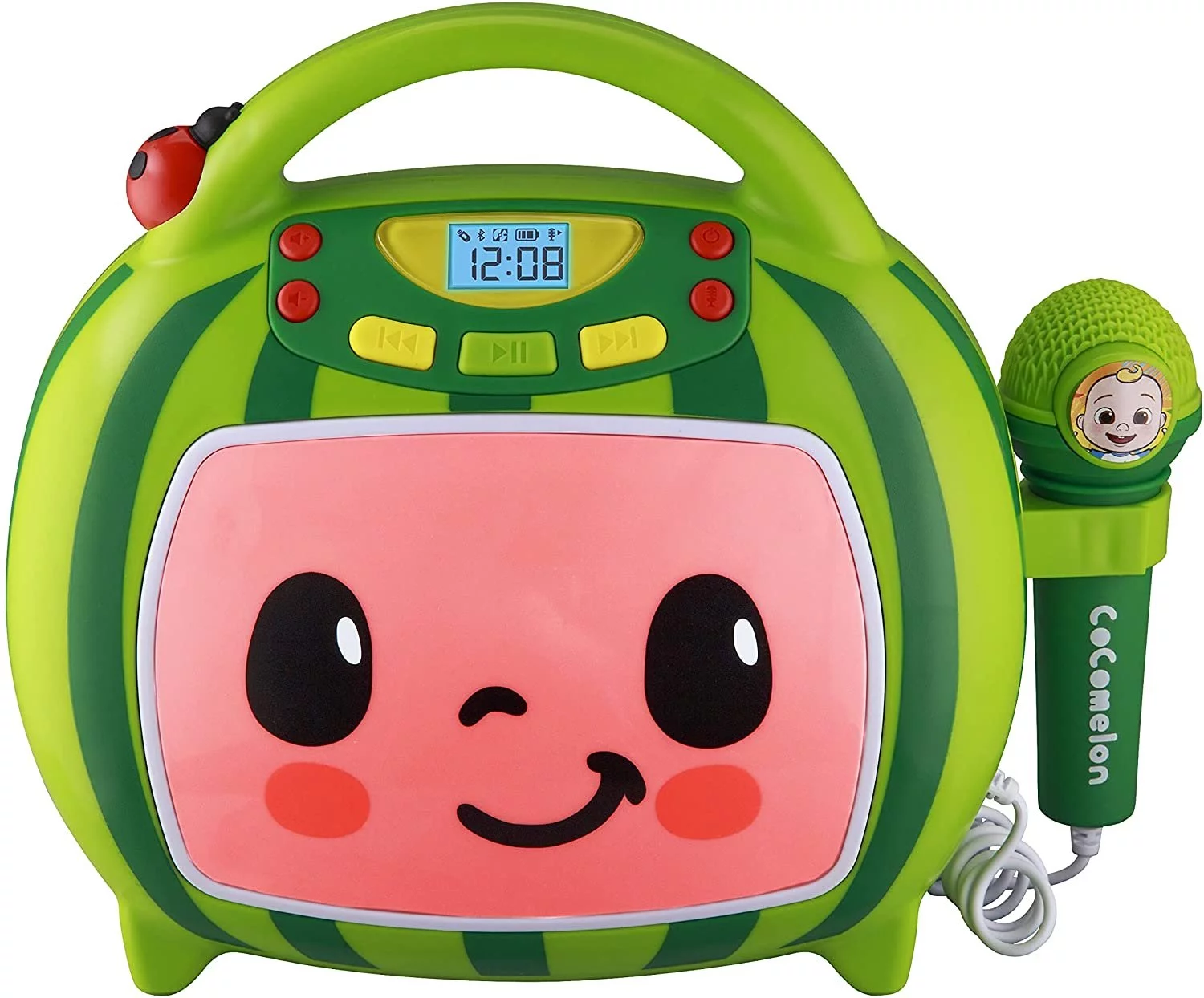 eKids Cocomelon Karaoke Machine, Portable Bluetooth Party Speaker with Microphone for Kids, Built-in Songs and USB Port to Play Music
