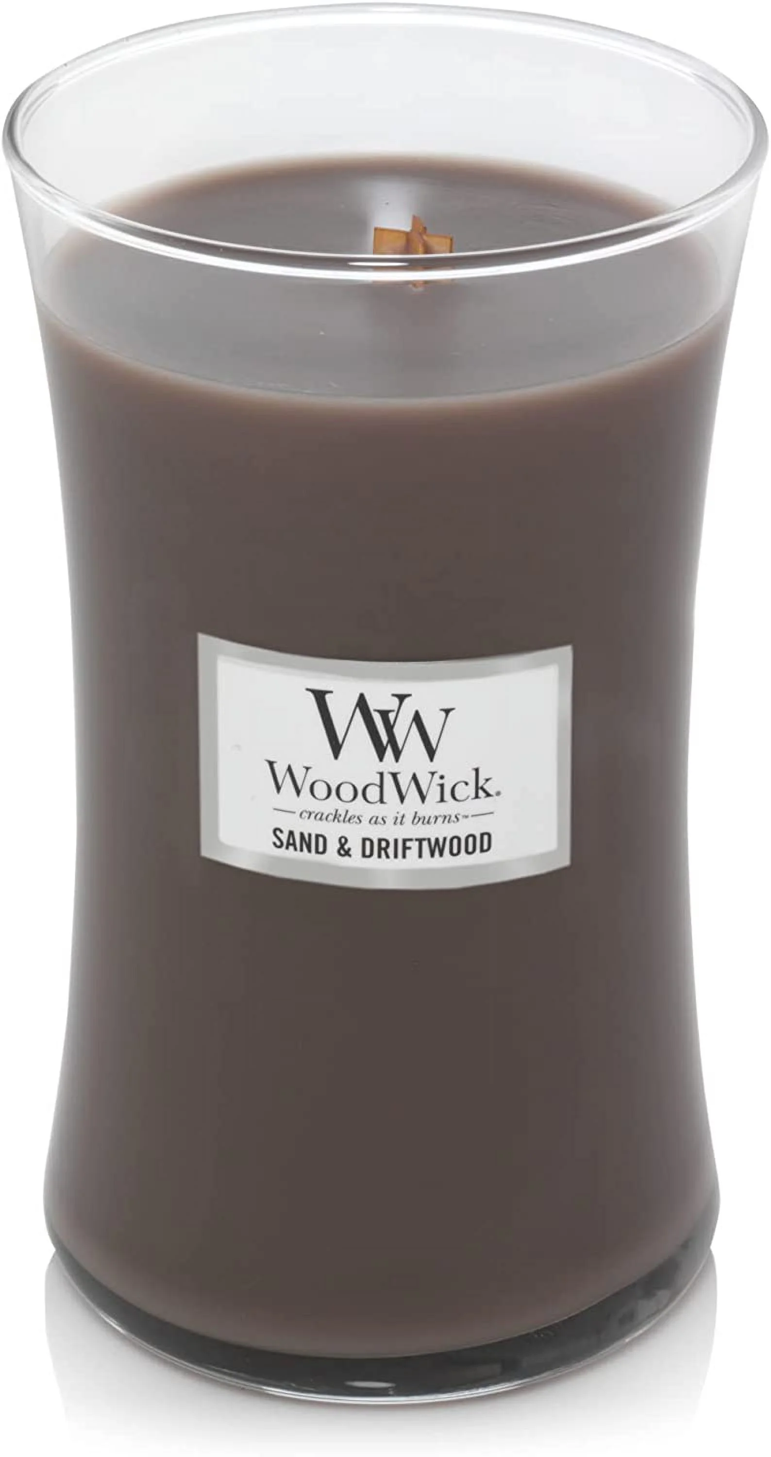 Large Hourglass Candle, Sand/Driftwood - Premium Soy Blend Wax, Pluswick Innovation Wood Wick, Made In
