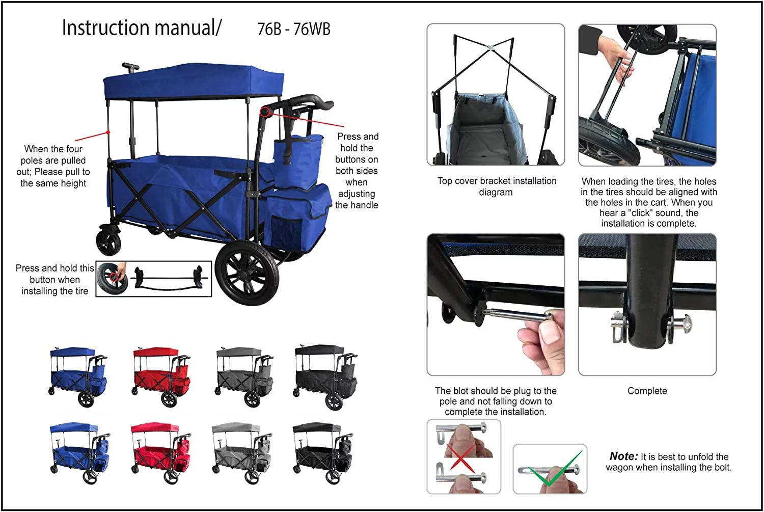 Heavy Duty Sport Outdoor Collapsible Folding Utility Wagon Cart Canopy With Brakes