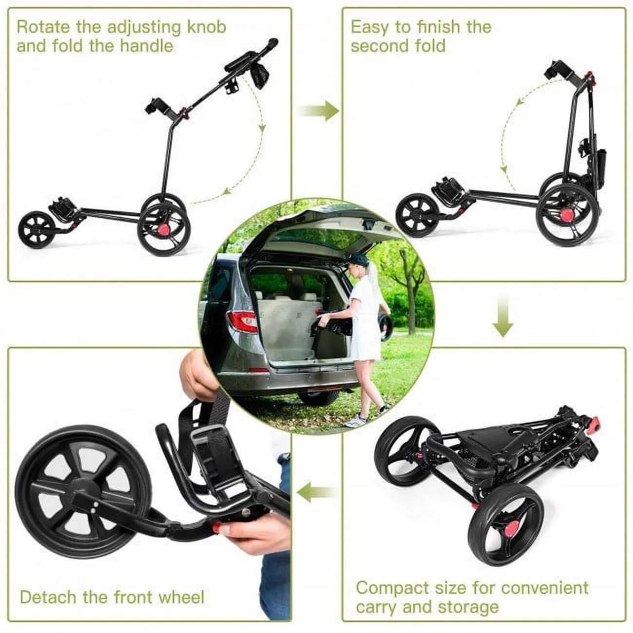 Adjustable Foldable Steel Golf Cart - 1 x Golf Cart + 1 x Instruction - 13.0 - Elevate your golf game with ease and convenience!