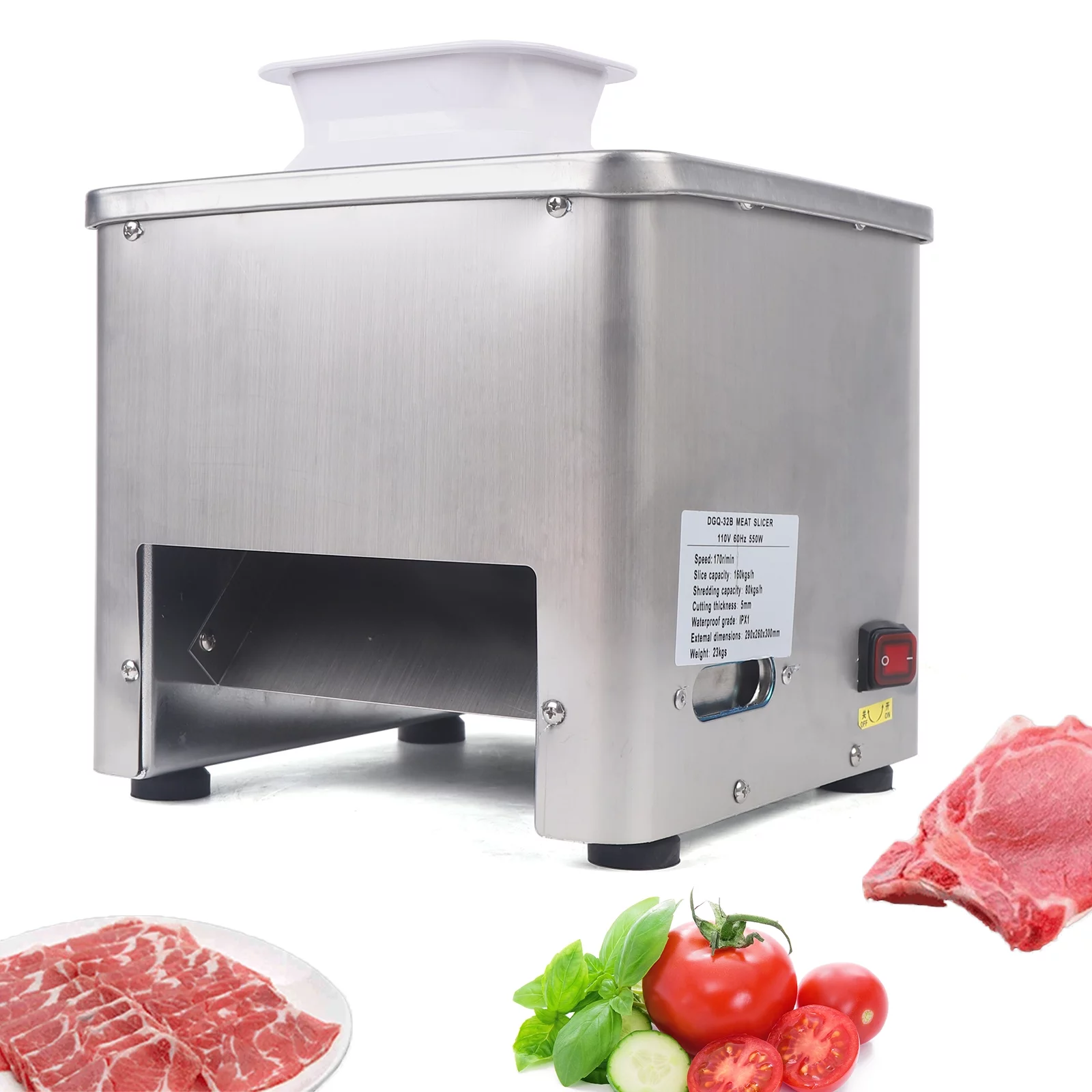 Meat Slicer Restaurant Commercial Meat Slicer 8.5 mm Blade Automatic Slice Strip Cube Meat Slicer 350lb/h Stainless Steel 110V