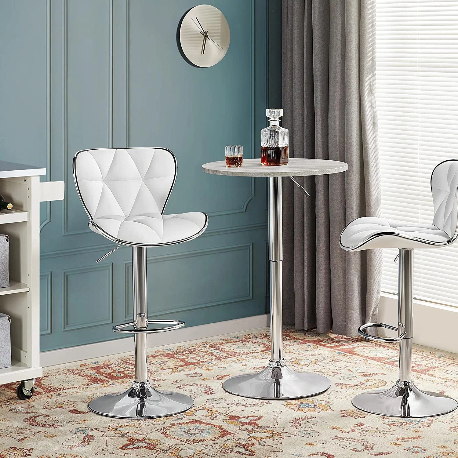 Round Pub Table Height Adjustable with 360 Swivel MDF Tabletop for Dining Bistro Cafe Home Bar, Grey