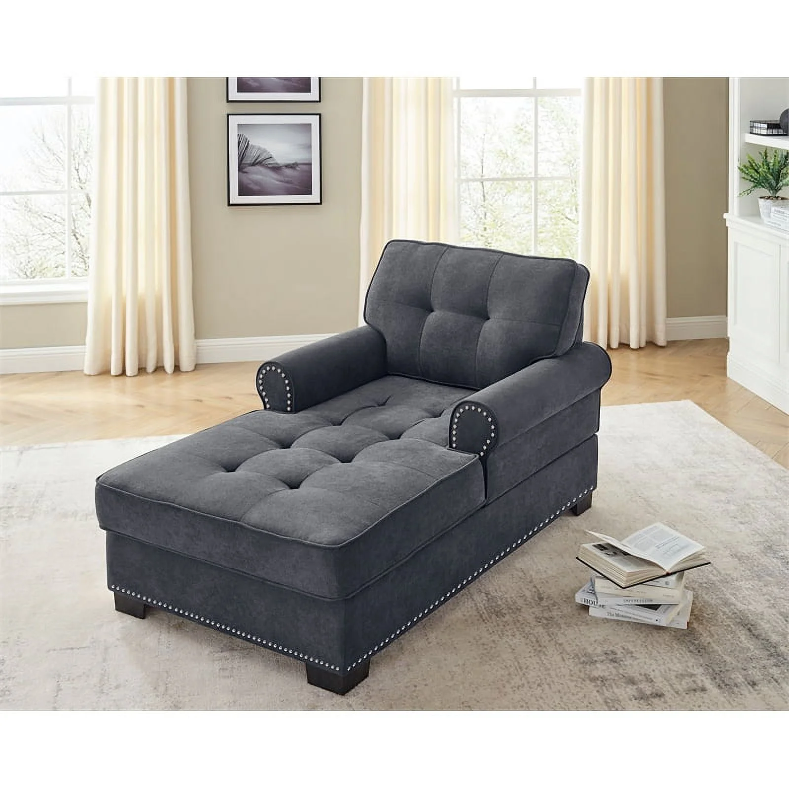 Partner Furniture Tufted Polyester Fabric Chaise Lounge in Gray