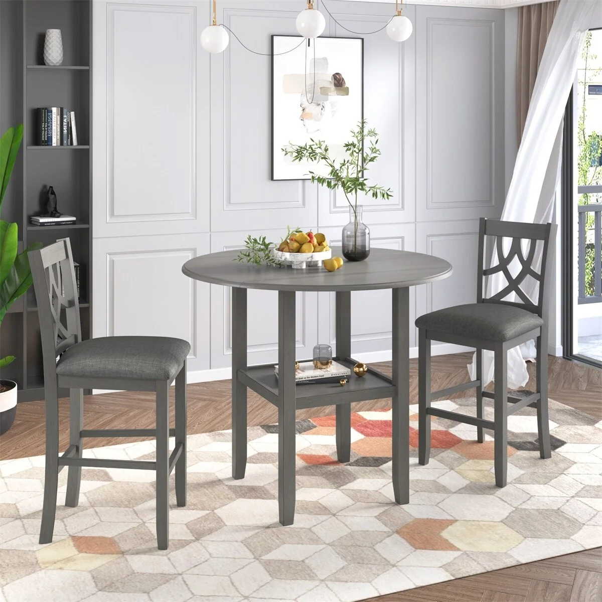 MERAX  Farmhouse 3 Piece Round Counter Height Dining Set with Drop Leaf Table