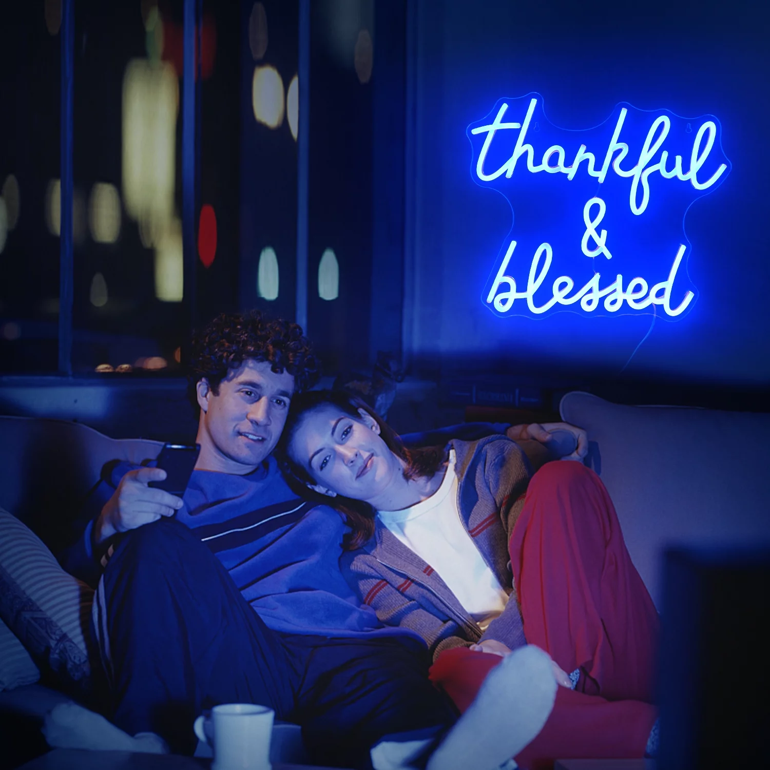 WX&YH Thankful and Blessed LED Neon Light Signs USB Power for Home Wedding Thanksgiving Party Bedroom Decoration