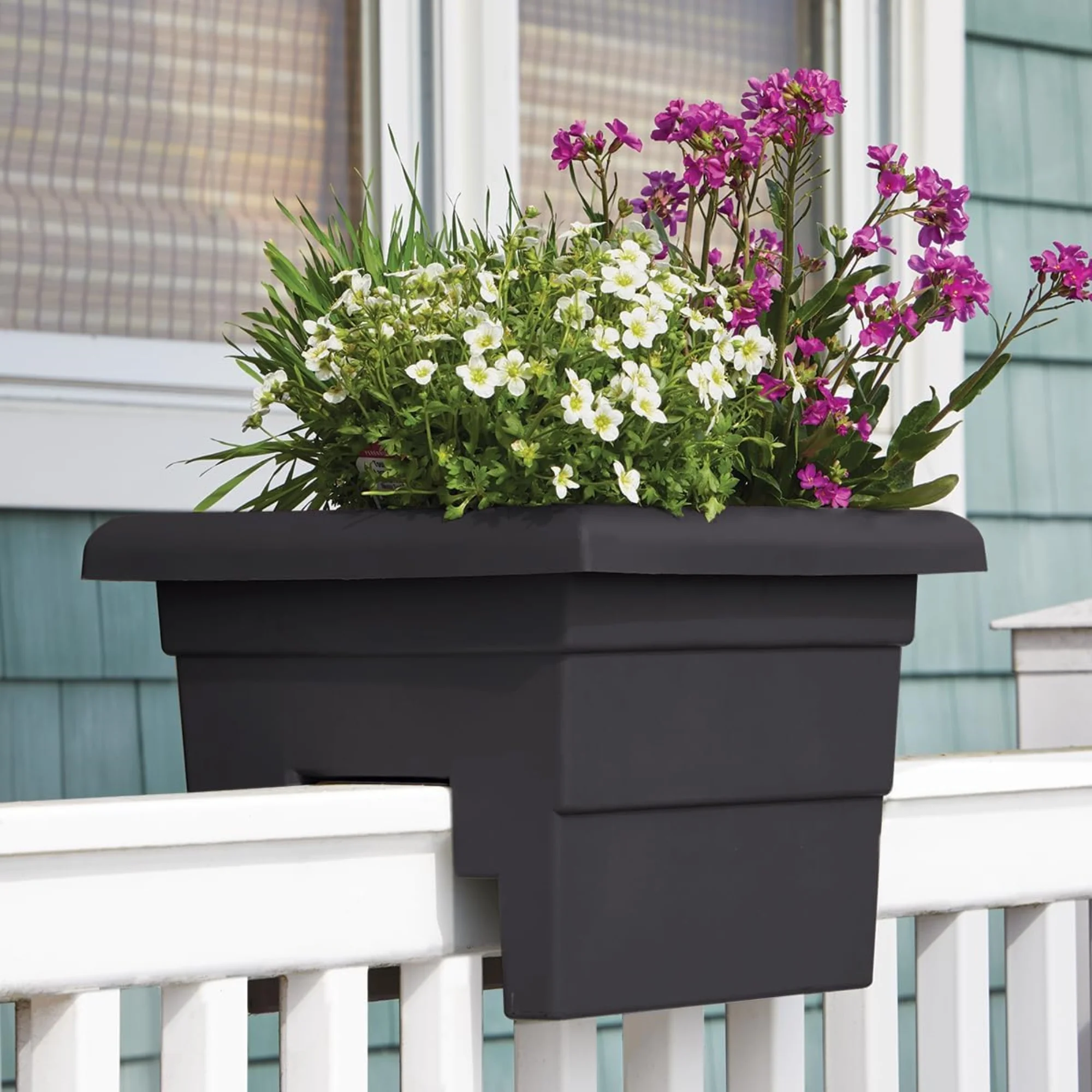 Novelty Countryside Weather Resistant Rail Planter, Black, 16