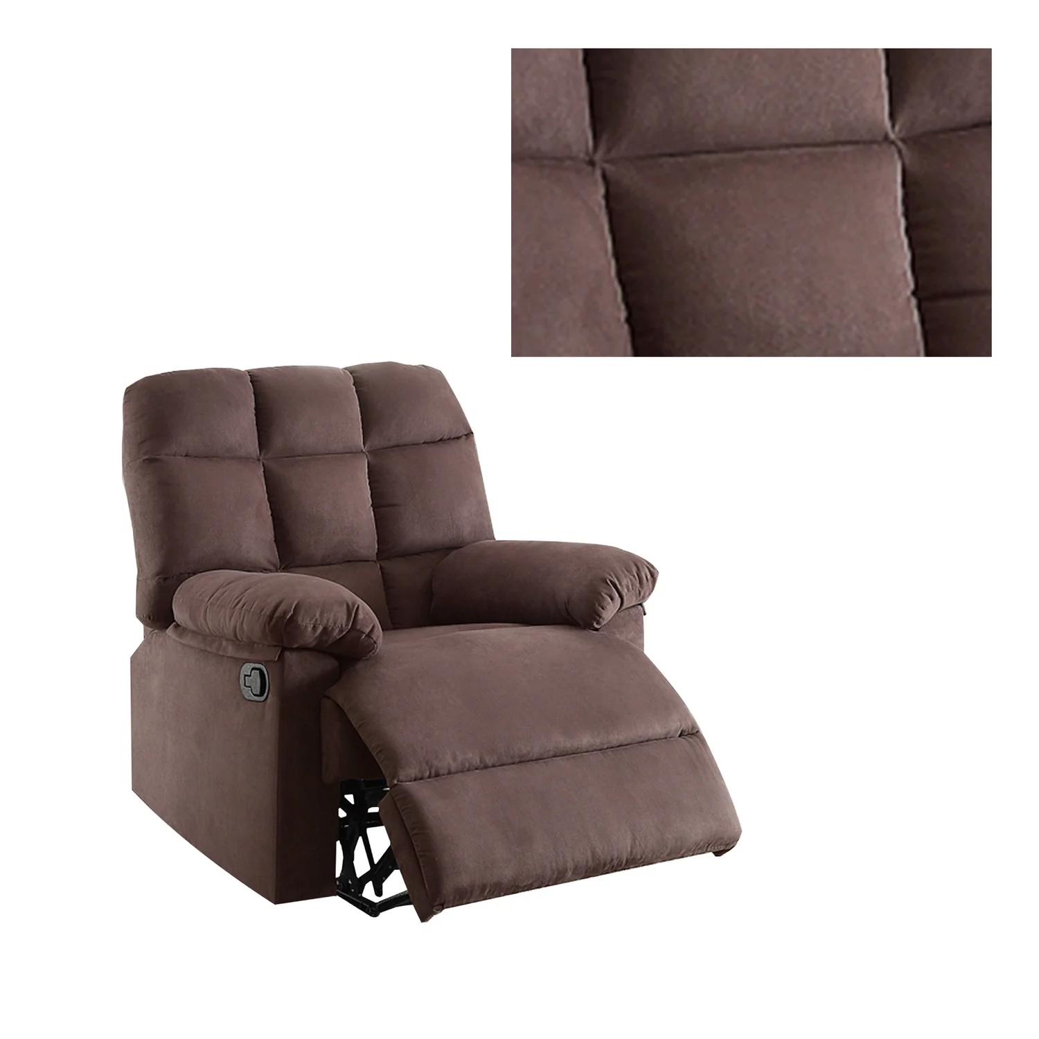 Maykoosh Bohemian Bliss Plush Cushioned Recliner With Tufted Back And Roll Arms In Saddle Brown