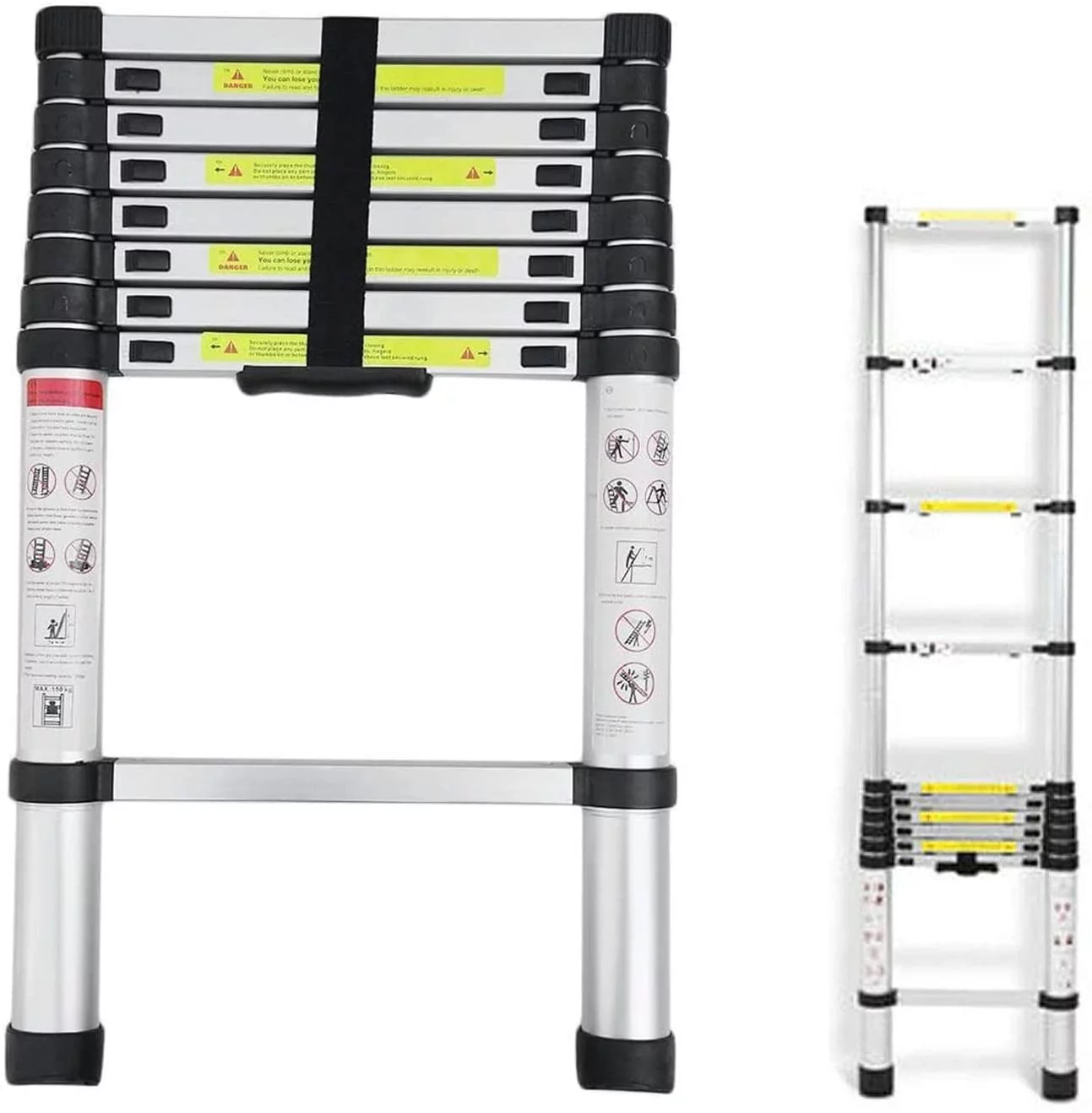 Telescoping Ladder 8.5ft Aluminum Folding Ladder 330lbs Max Load Lightweight Portable DIY Ladder for Home, Office, Folded Height 2.36ft Space Saving Multi-Purpose Straight Extension Ladder