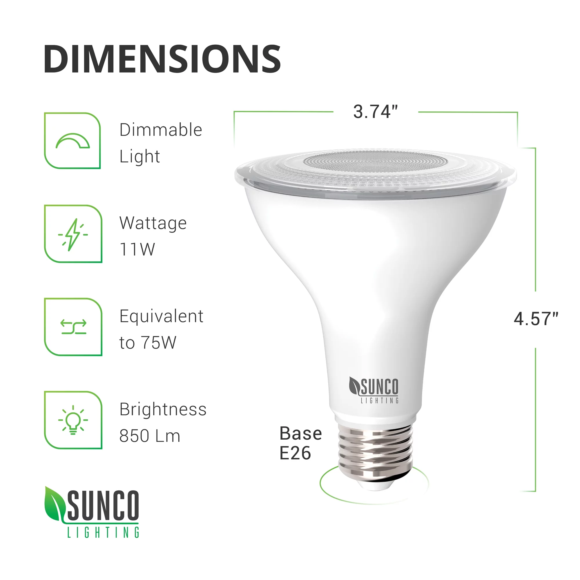 Sunco Lighting 2 Pack PAR30 LED Bulb, 11W=75W, Dimmable, 5000K Daylight, 850 LM, E26 base, Flood Light, Indoor/Outdoor - UL & Energy Star