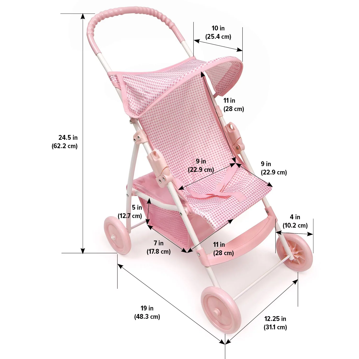 Badger Basket Folding Doll Umbrella Stroller - Pink/Gingham