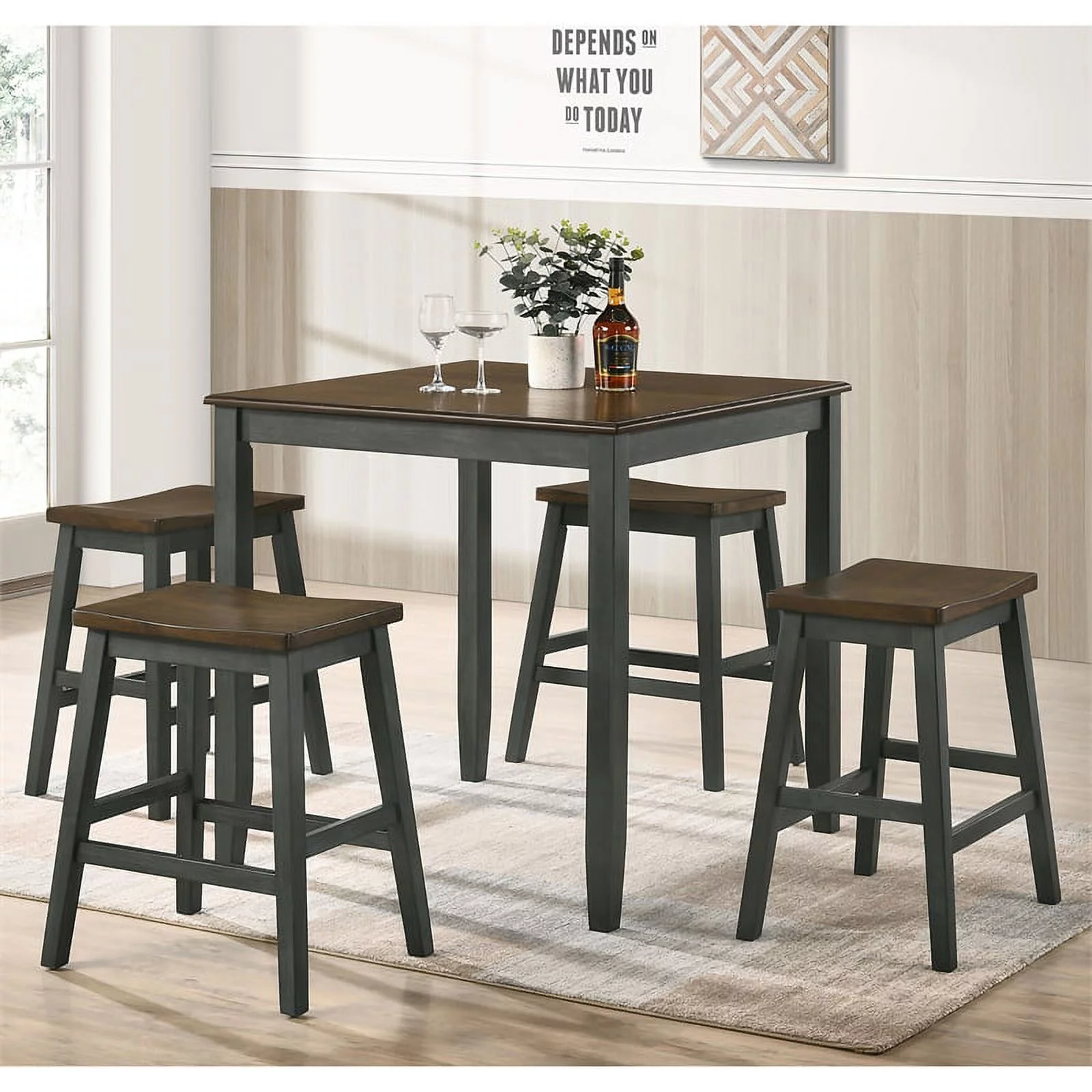 Furniture of America Silva Wood 5-Piece Counter Dining Set in Antique Gray