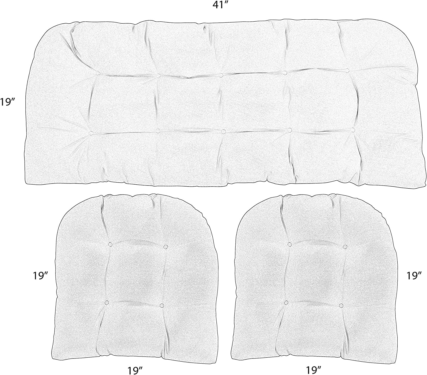 RSH Décor: 3 Piece Tufted Wicker Settee And Chair Cushion Set | Indoor/Outdoor All Weather Polyester Fabric | Reversible | 1 Loveseat 41” X 19