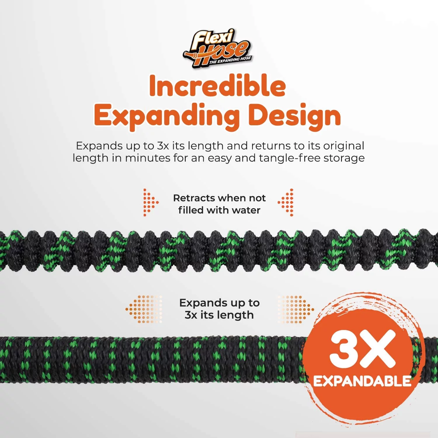 Flexi Hose 50 Foot Expandable Garden Hose with 8 Function Spray Nozzle | Extra-Strength, Flexible, Lightweight (50 ft, Black & Green)