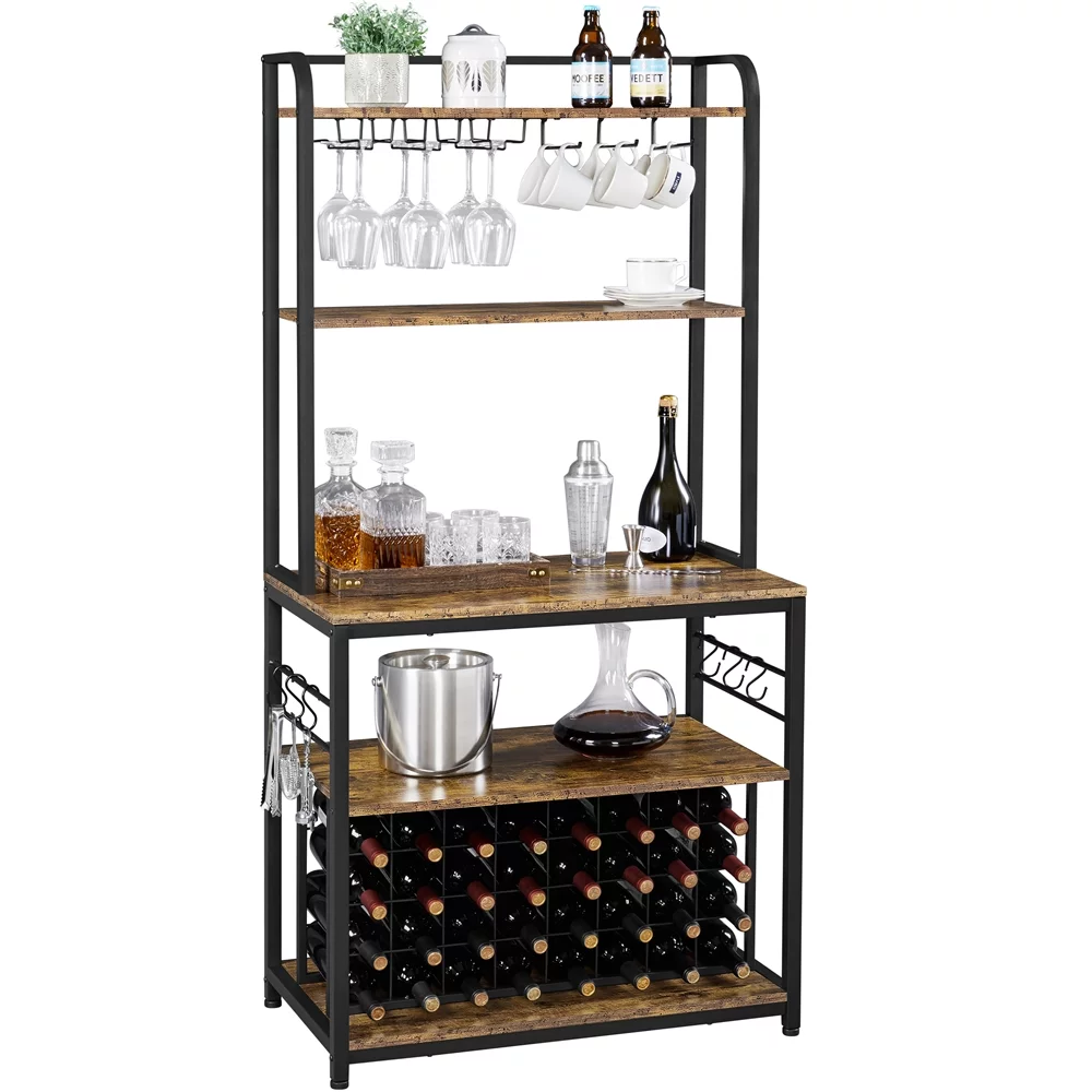 SmileMart 65inch Wine Bakers Rack with Glass Holder and Wine Storage for Home Bar, Rustic Brown