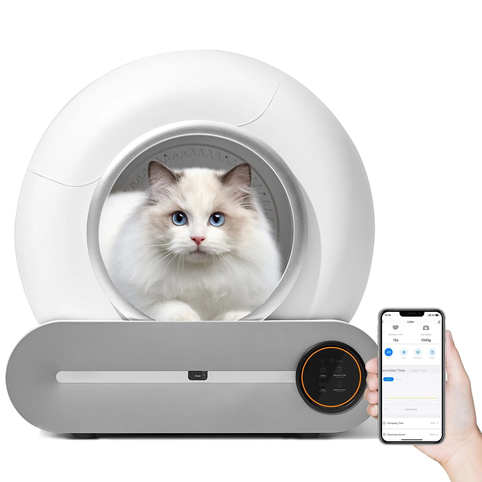 Kichae Self-Cleaning Cat Litter Box, Automatic Scooping and Odor Removal, App Control Support 2.4G WiFi