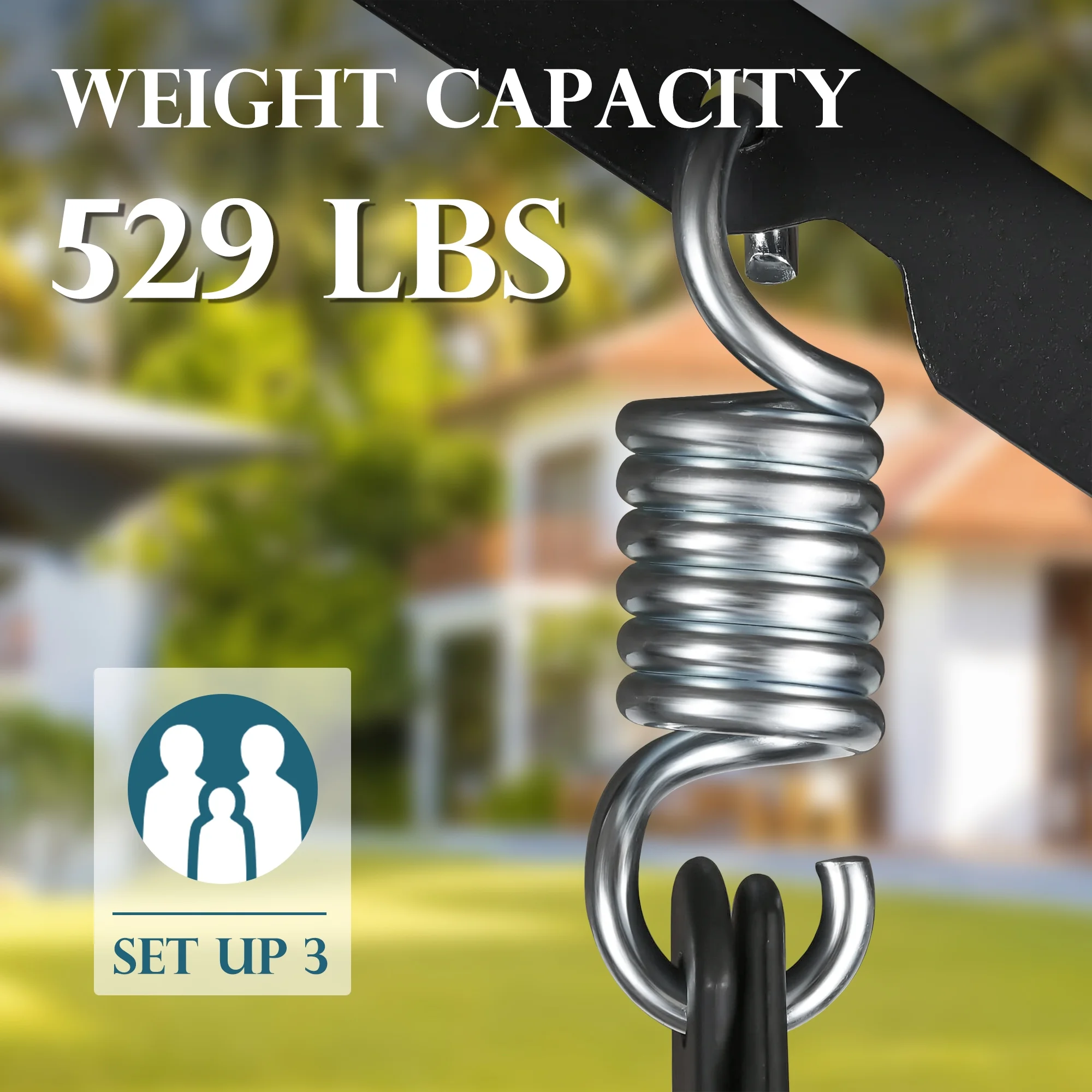 TY Arts & Culture Black 3-Seat Porch Swing With Backrest, Metal Stand | Outdoor Swings For Adults Covered Lawn Swing