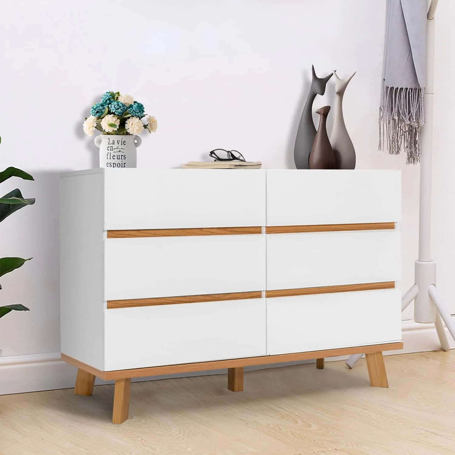 YPDCHB White Dresser for Bedroom  6 Drawer Double Dresser with Wide Chest of Drawers for Closet  Modern Large Dresser High Gloosy Wood  Organizer for Living Room  Entryway  Nursery  47.2