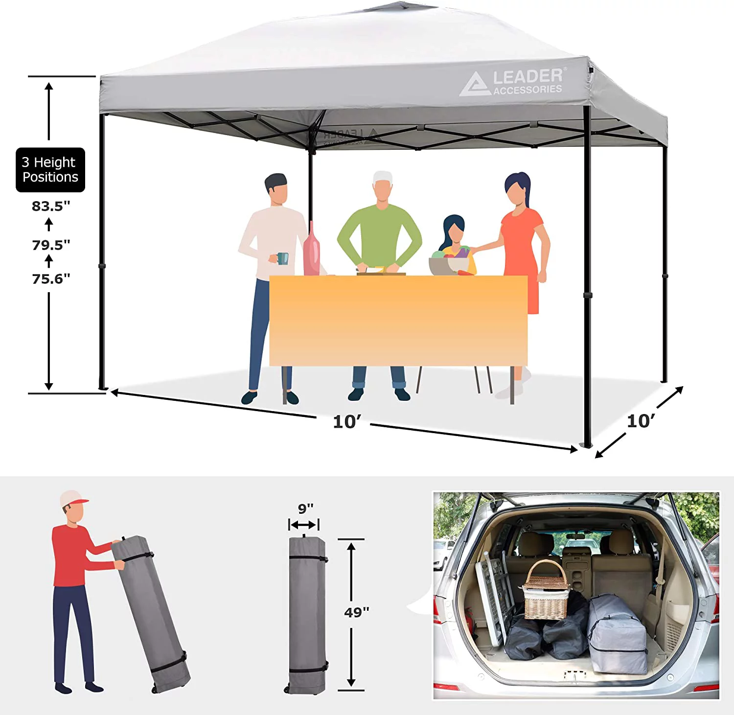 Leader Accessories 10 x 10 ft Instant Canopy Pop Up Canopy White Straight Leg