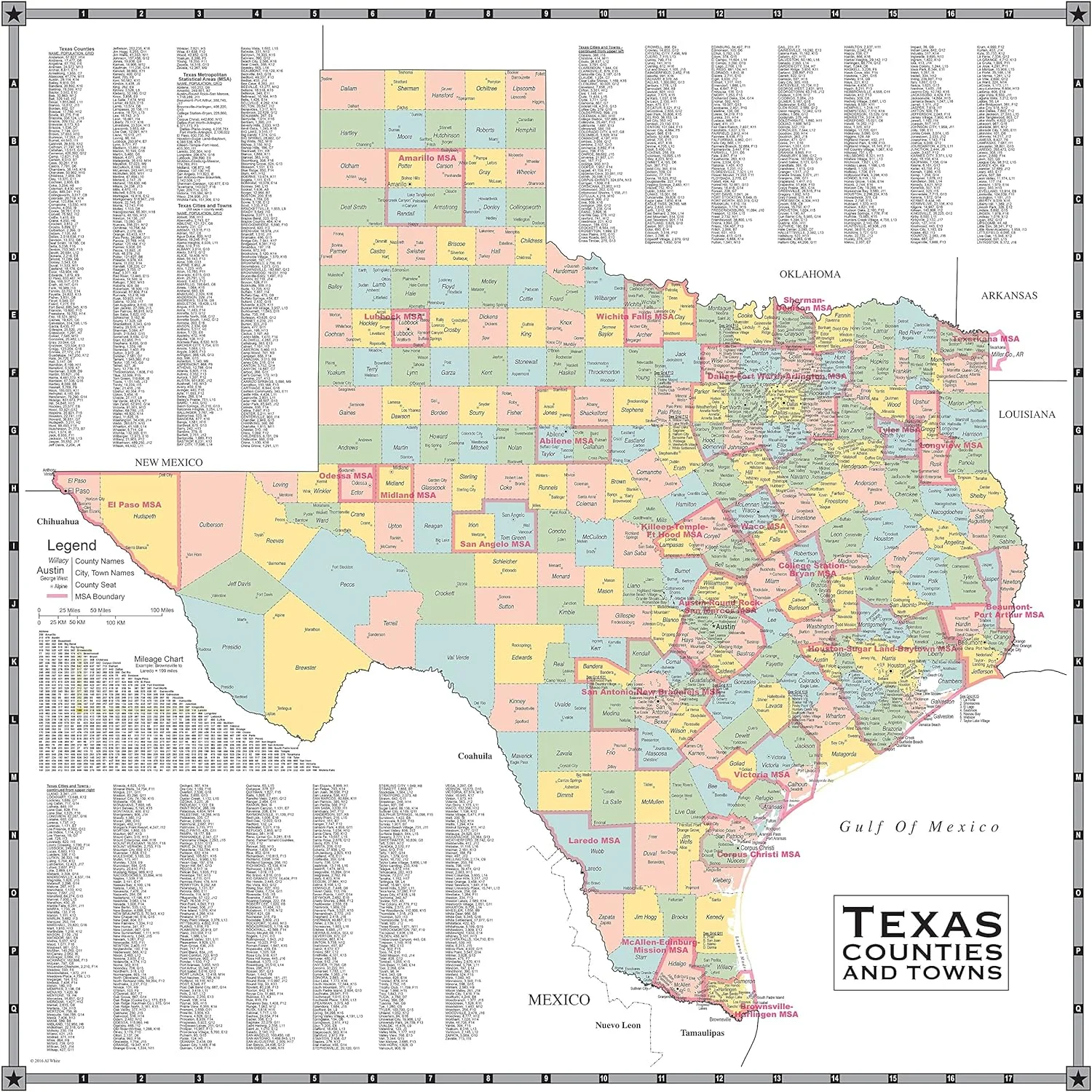County Wall Map - Includes Counties, Cities, Towns, County Seats, 's - Over 1200 Cities & Towns Listed With Populations (Paper, 36''X36'')