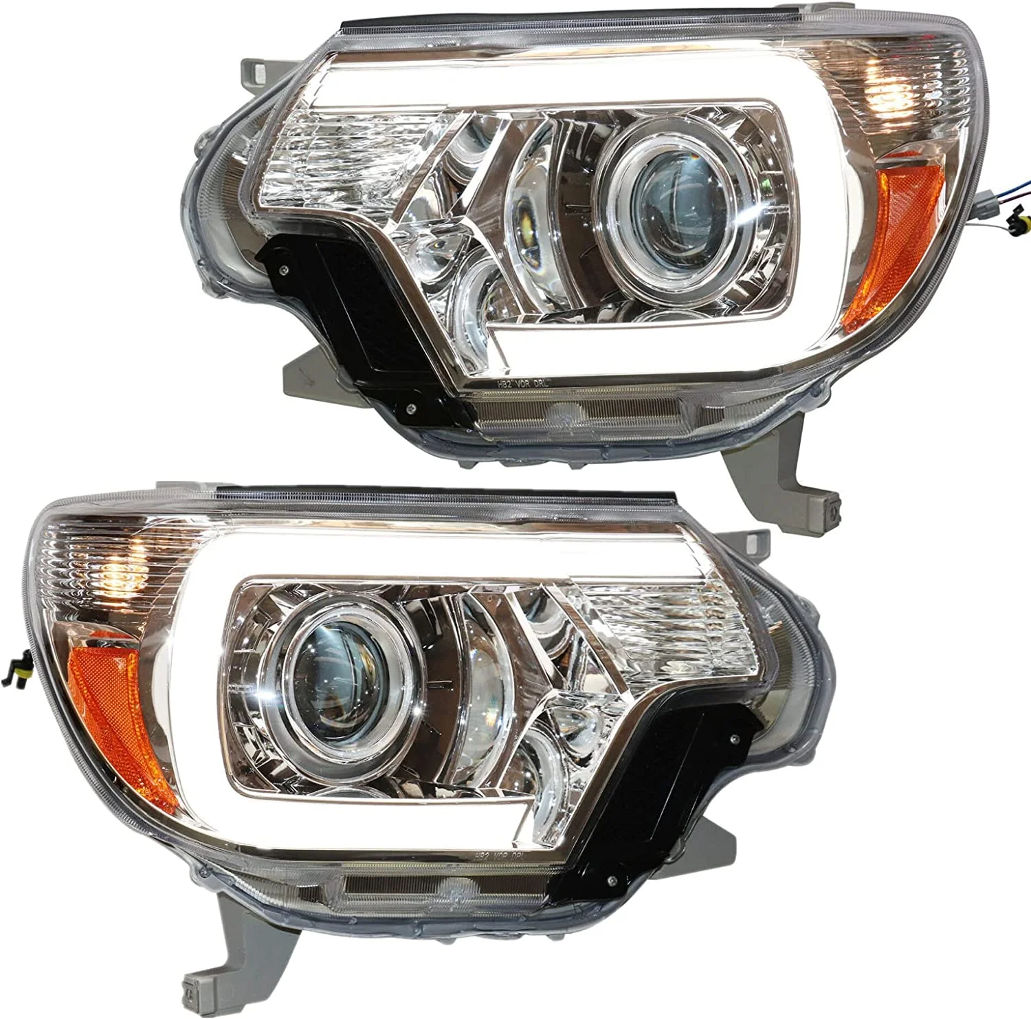 DENEST Headlight Assembly Compatible with 2012 2013 2014 2015 Tacoma Chrome Housing Clear Lens Front Left Driver and Right Passenger Side OE Style LED DRL Bar Projector