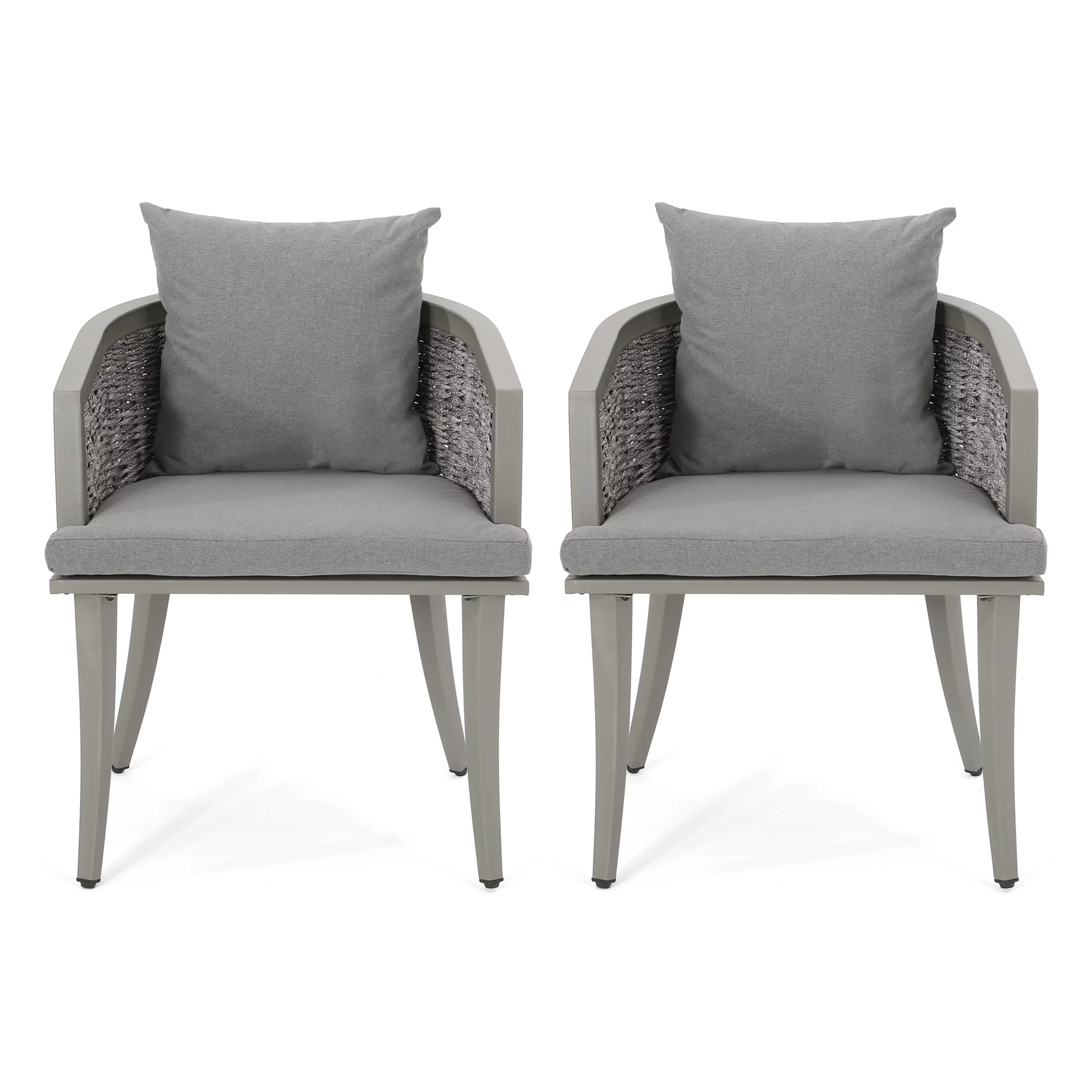 Noble House Caris Outdoor Boho Wicker Club Chair with Cushions, Set of 2, Multi Light Gray, Gray