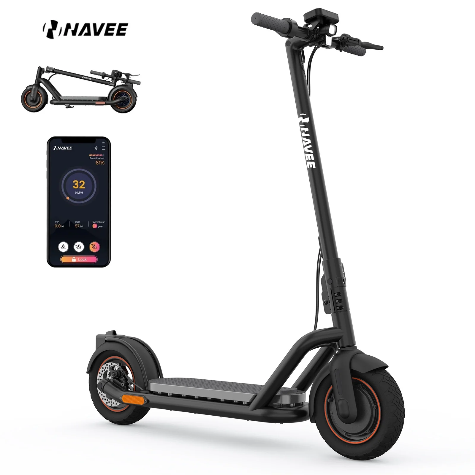 NAVEE N65 Foldable Electric Scooter for Adults and Child, Up to 40 Miles Range, 15.5 Mph, 10