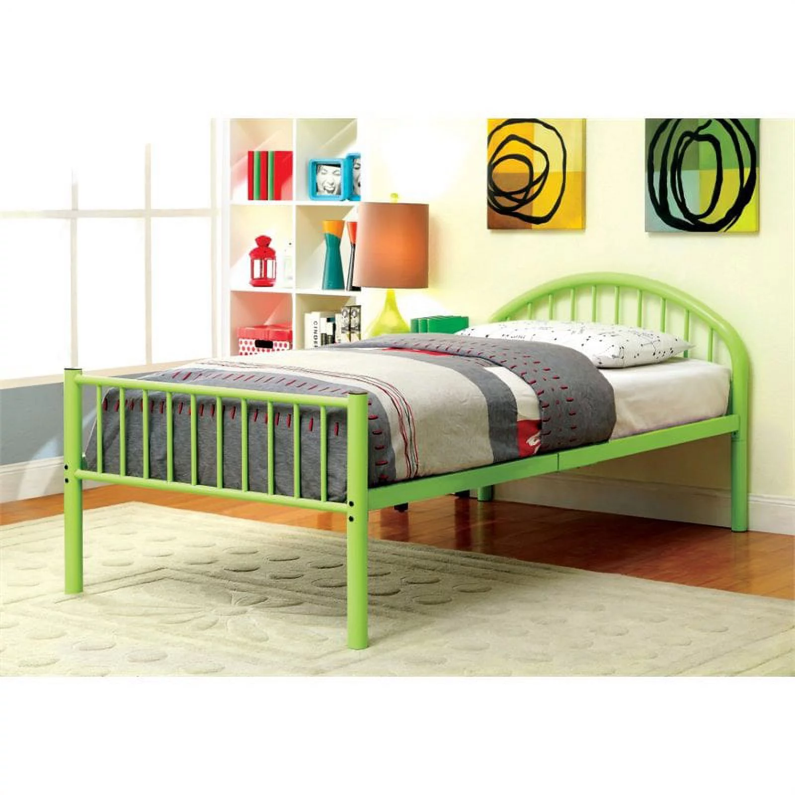 Furniture of America Capelli Contemporary Metal Slat Full Panel Bed in Green