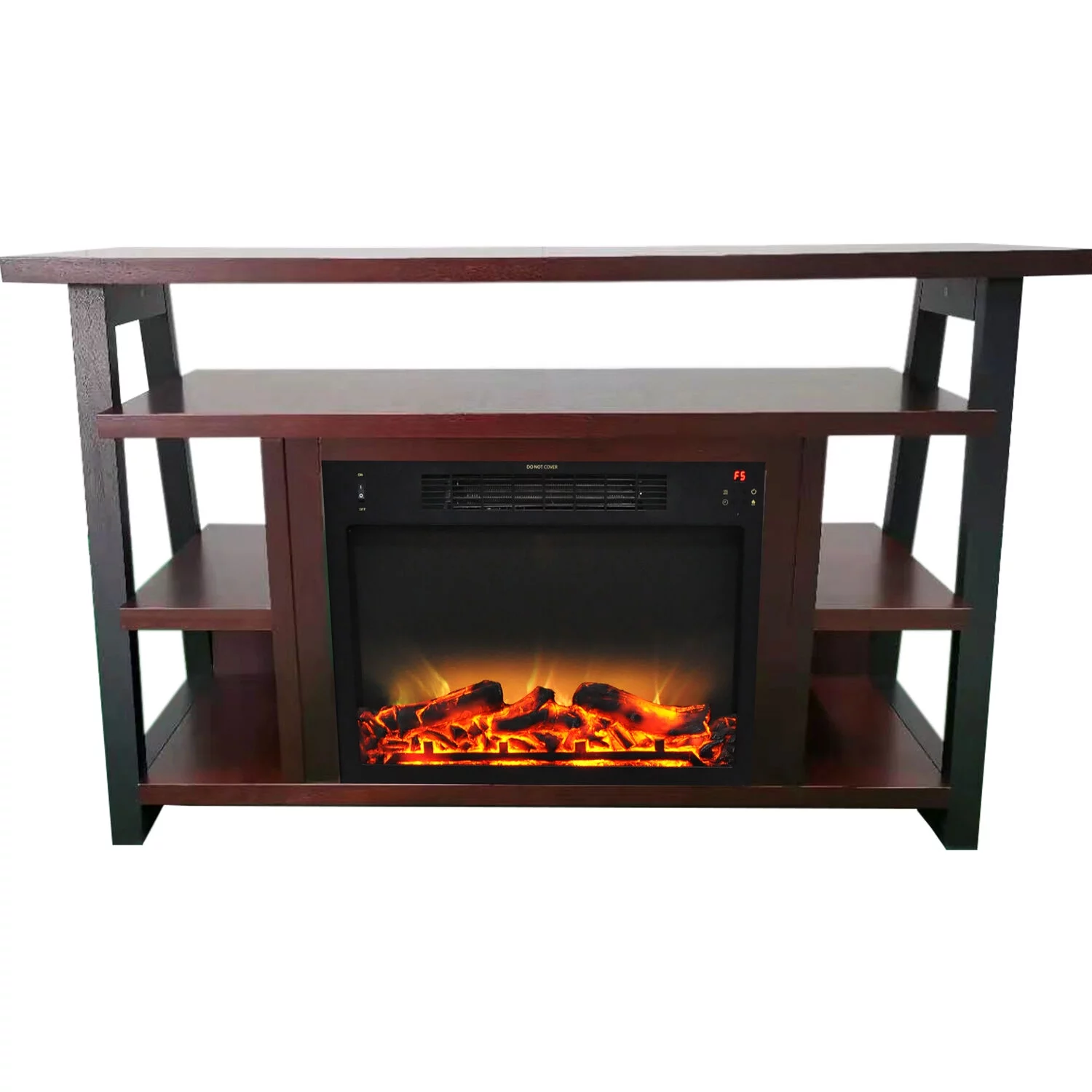 Cambridge 32-In. Sawyer Industrial Electric Fireplace Mantel with Realistic Log and Grate Insert and Color Changing Flames, Mahogany