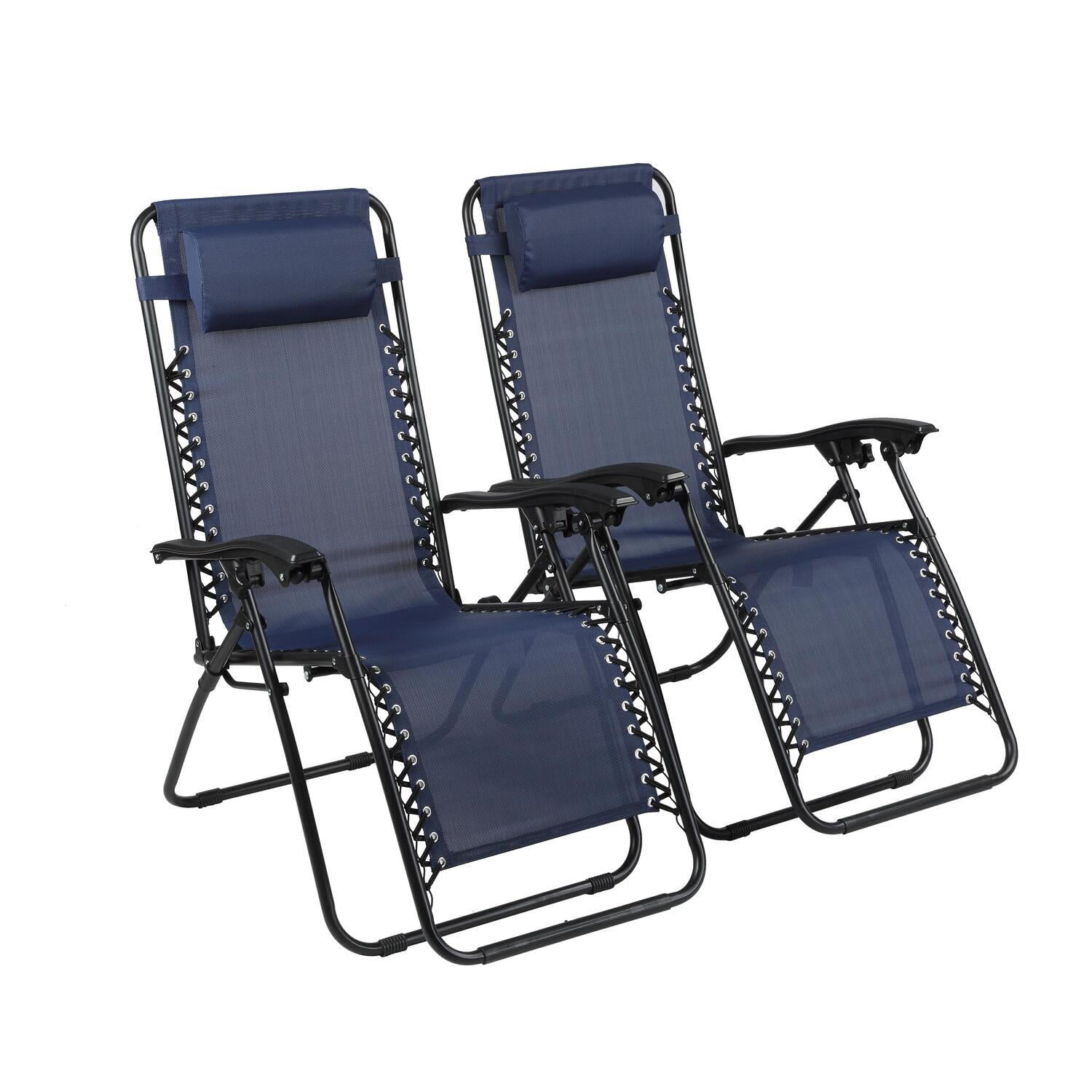 Patio Lounge Chairs Set of 2 Lounge Chairs for Outside Outdoor Lounge Chairs Tanning Chair Folding Lounge Chair Pack of 2 - Color: Navy